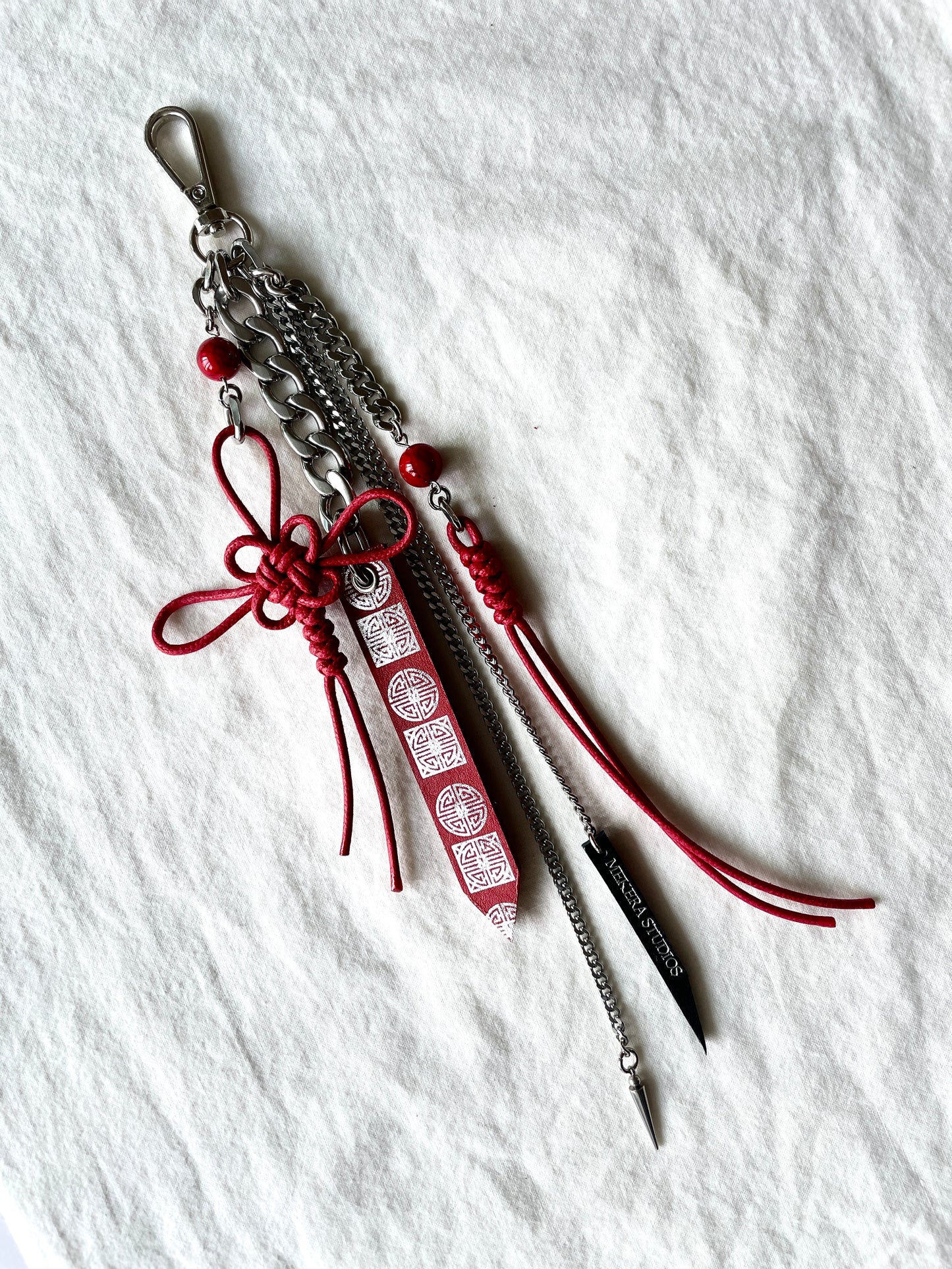 Korean Punk Keychain NORIGAE-5-RED, Handcrafted Norigae knot Pants chain, limited edition by artisans