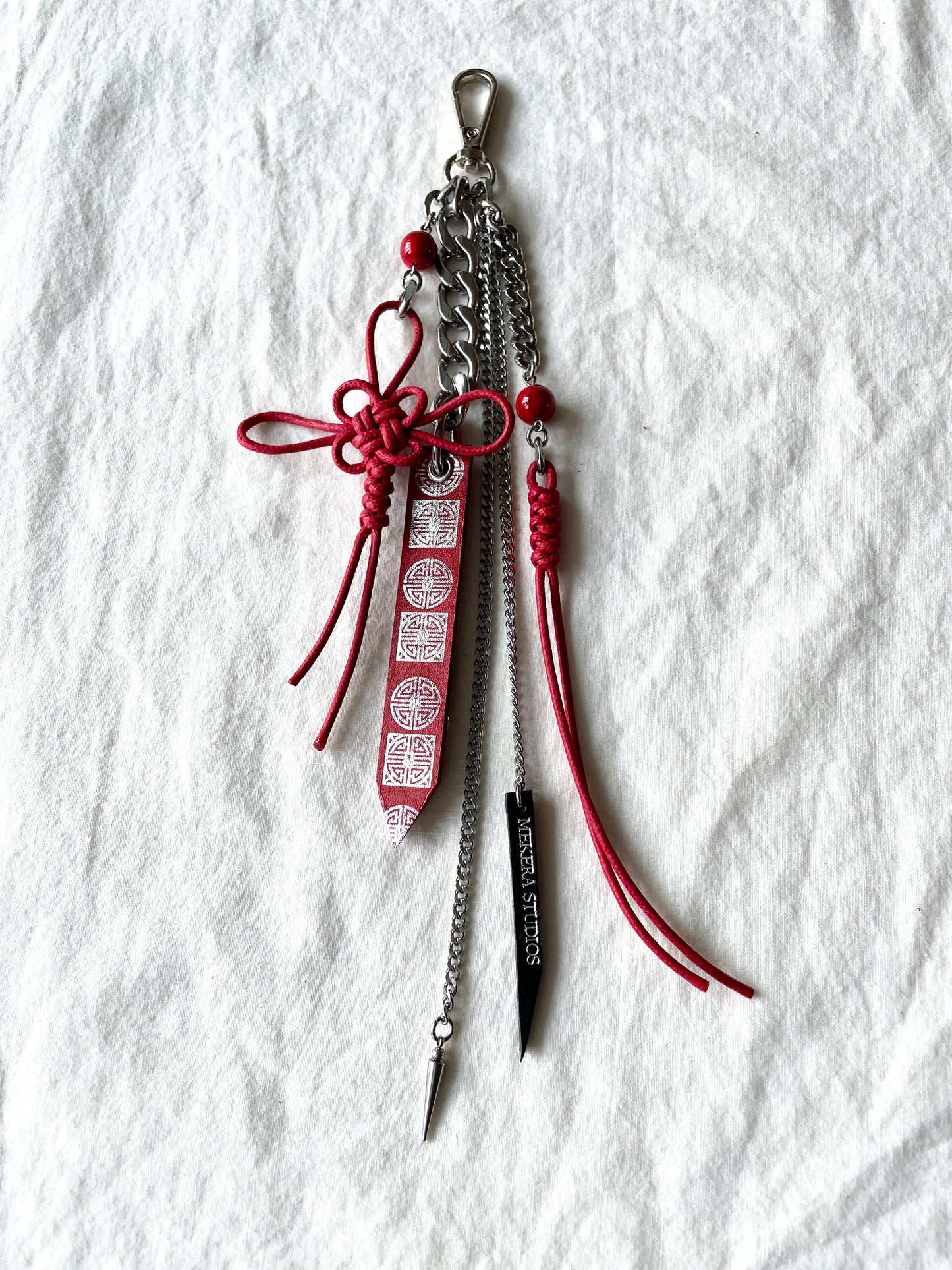 Korean Punk Keychain NORIGAE-5-RED, Handcrafted Norigae knot Pants chain, limited edition by artisans