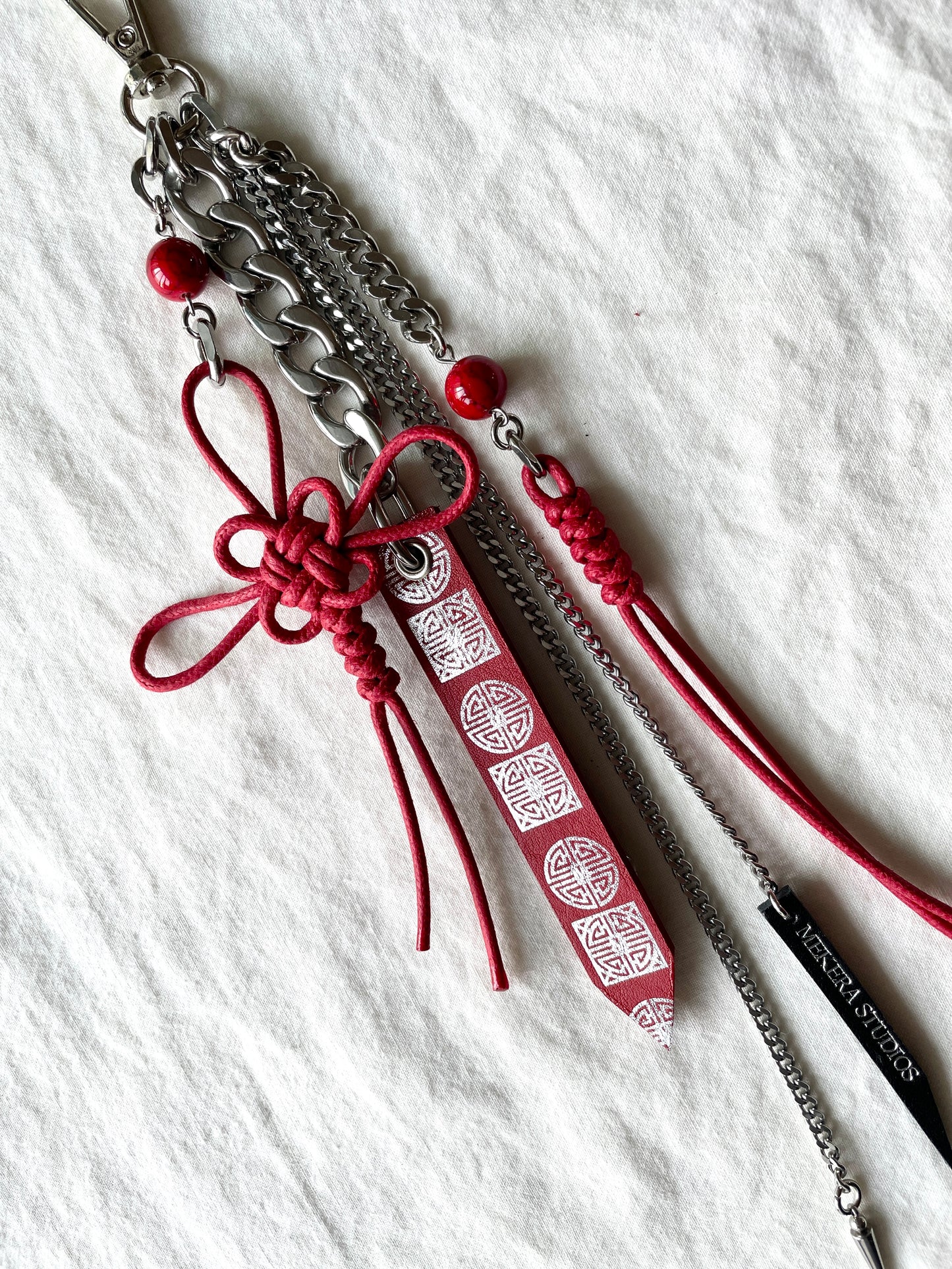 Korean Punk Keychain NORIGAE-5-RED, Handcrafted Norigae knot Pants chain, limited edition by artisans