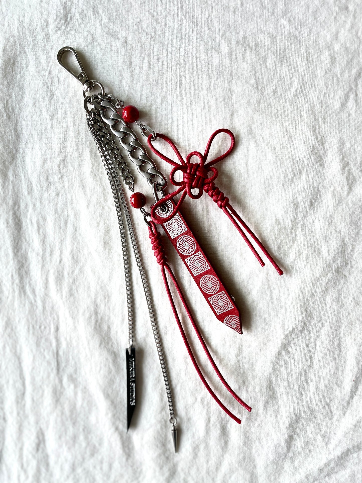Korean Punk Keychain NORIGAE-5-RED, Handcrafted Norigae knot Pants chain, limited edition by artisans