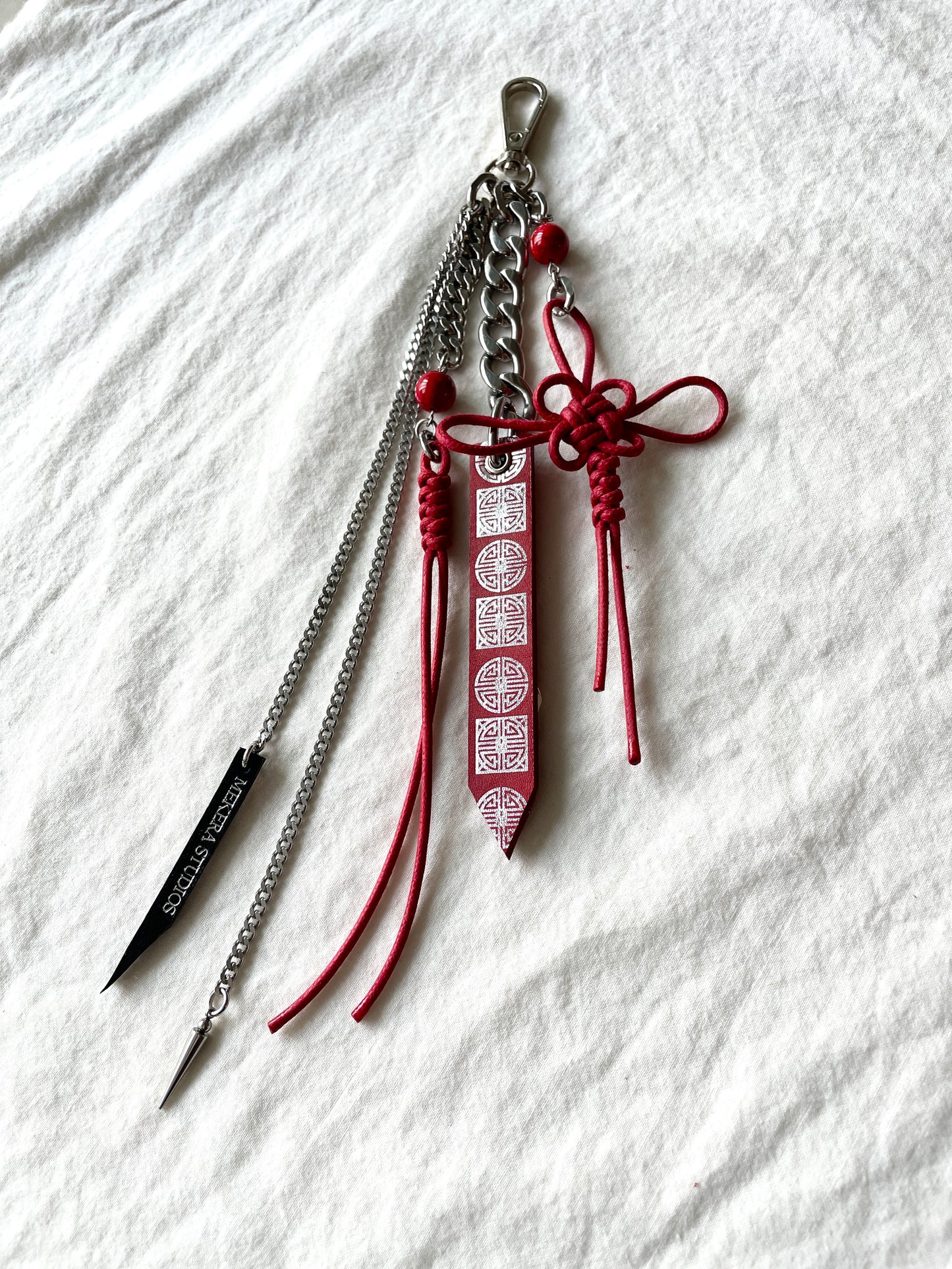 Korean Punk Keychain NORIGAE-5-RED, Handcrafted Norigae knot Pants chain, limited edition by artisans