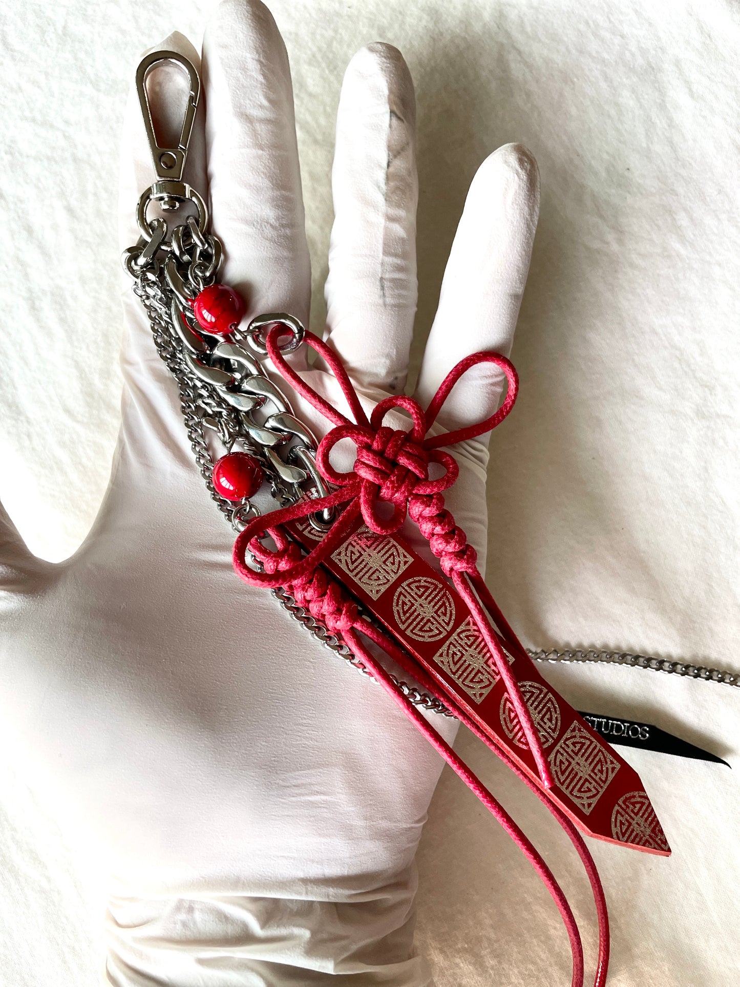 Korean Punk Keychain NORIGAE-5-RED, Handcrafted Norigae knot Pants chain, limited edition by artisans