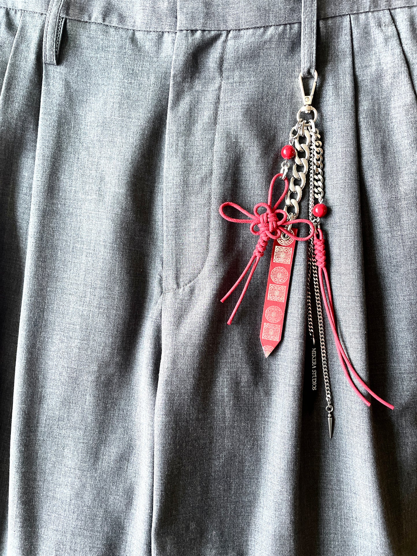Korean Punk Keychain NORIGAE-5-RED, Handcrafted Norigae knot Pants chain, limited edition by artisans