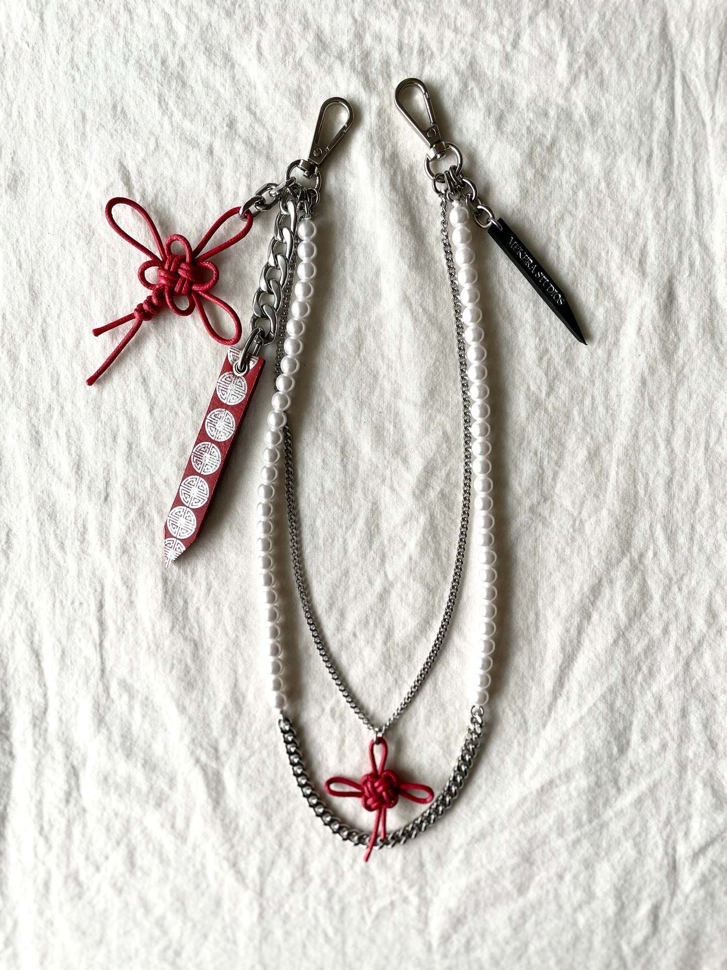 Korean Punk Pants Chain NORIGAE-6-RED, Handcrafted Norigae knot Keychain, limited edition by artisans