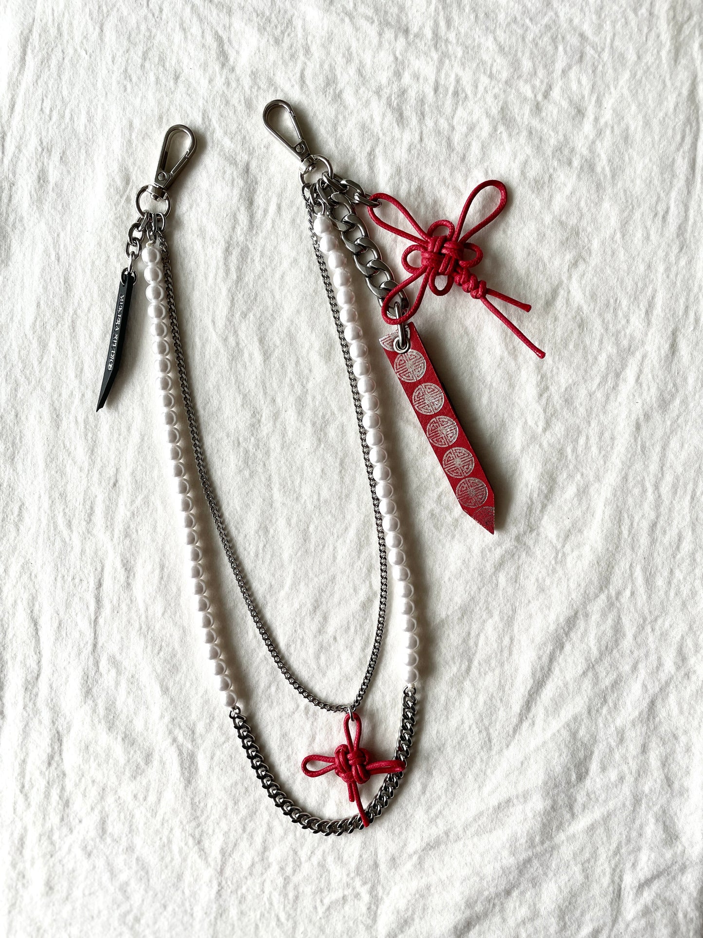 Korean Punk Pants Chain NORIGAE-6-RED, Handcrafted Norigae knot Keychain, limited edition by artisans