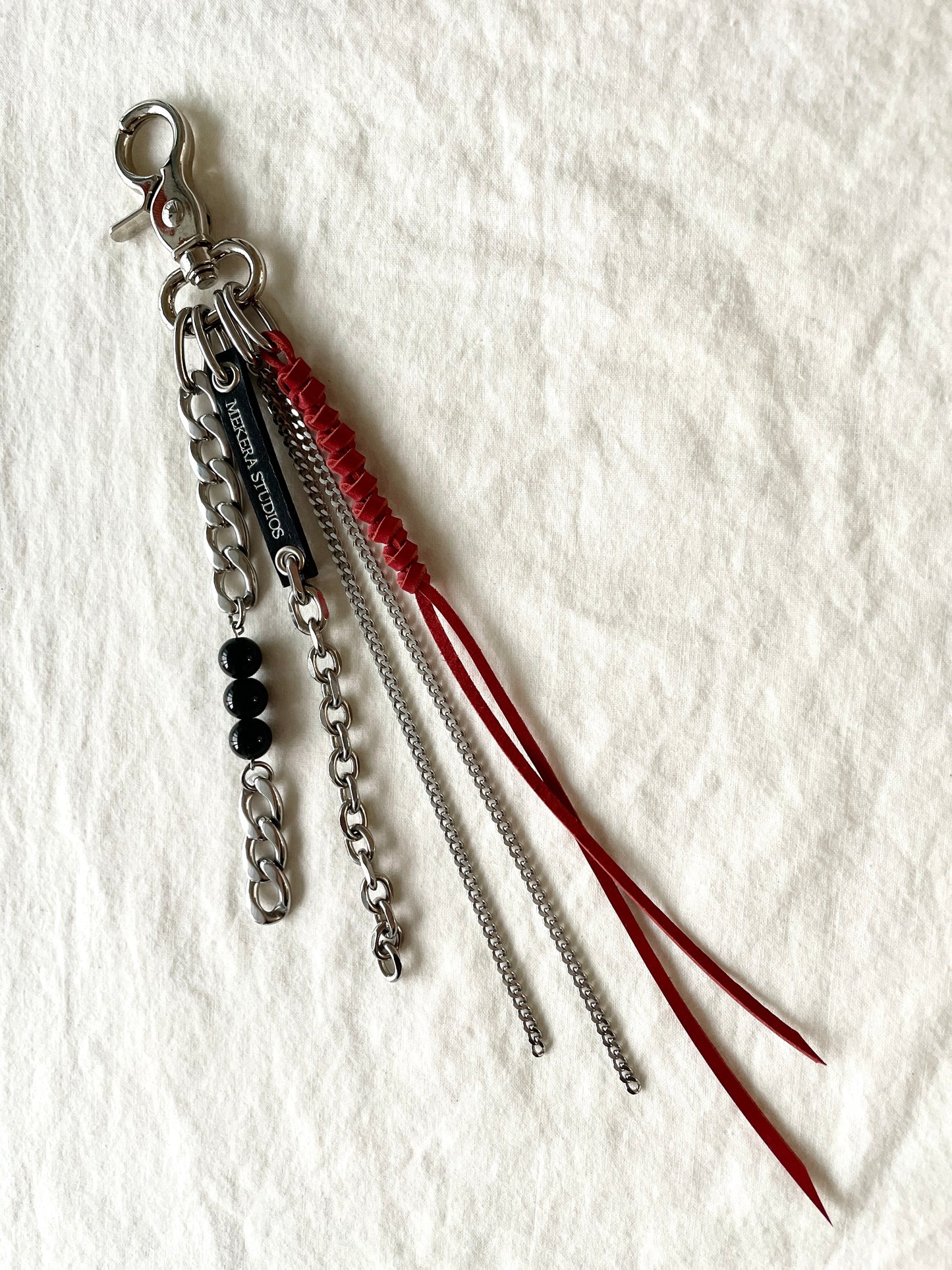 Korean Punk Keychain N-7-RED, Handcrafted Norigae knot Pants chain, limited edition by artisans