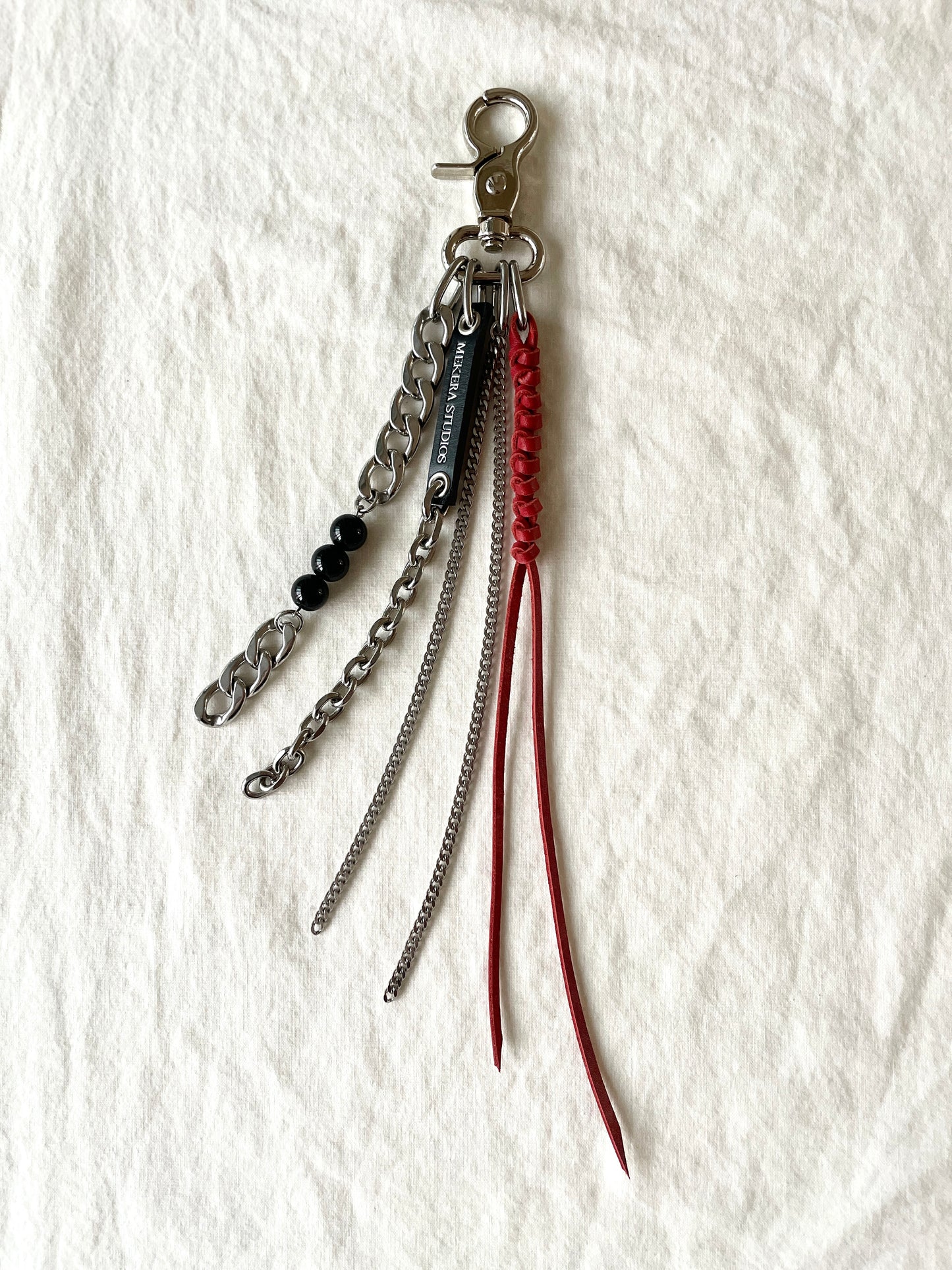 Korean Punk Keychain N-7-RED, Handcrafted Norigae knot Pants chain, limited edition by artisans