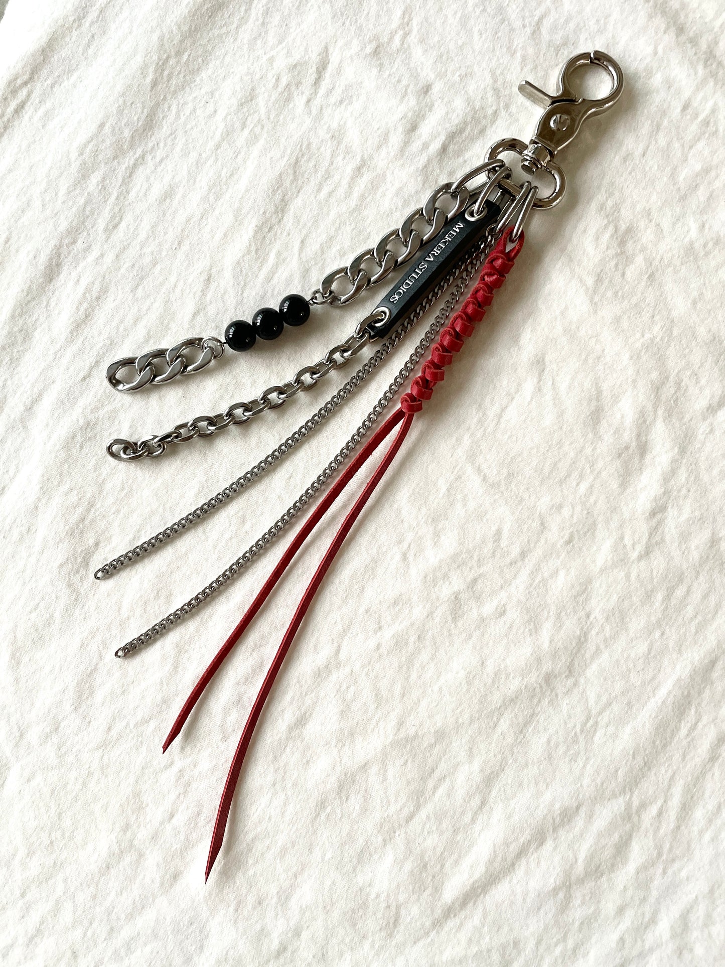 Korean Punk Keychain N-7-RED, Handcrafted Norigae knot Pants chain, limited edition by artisans