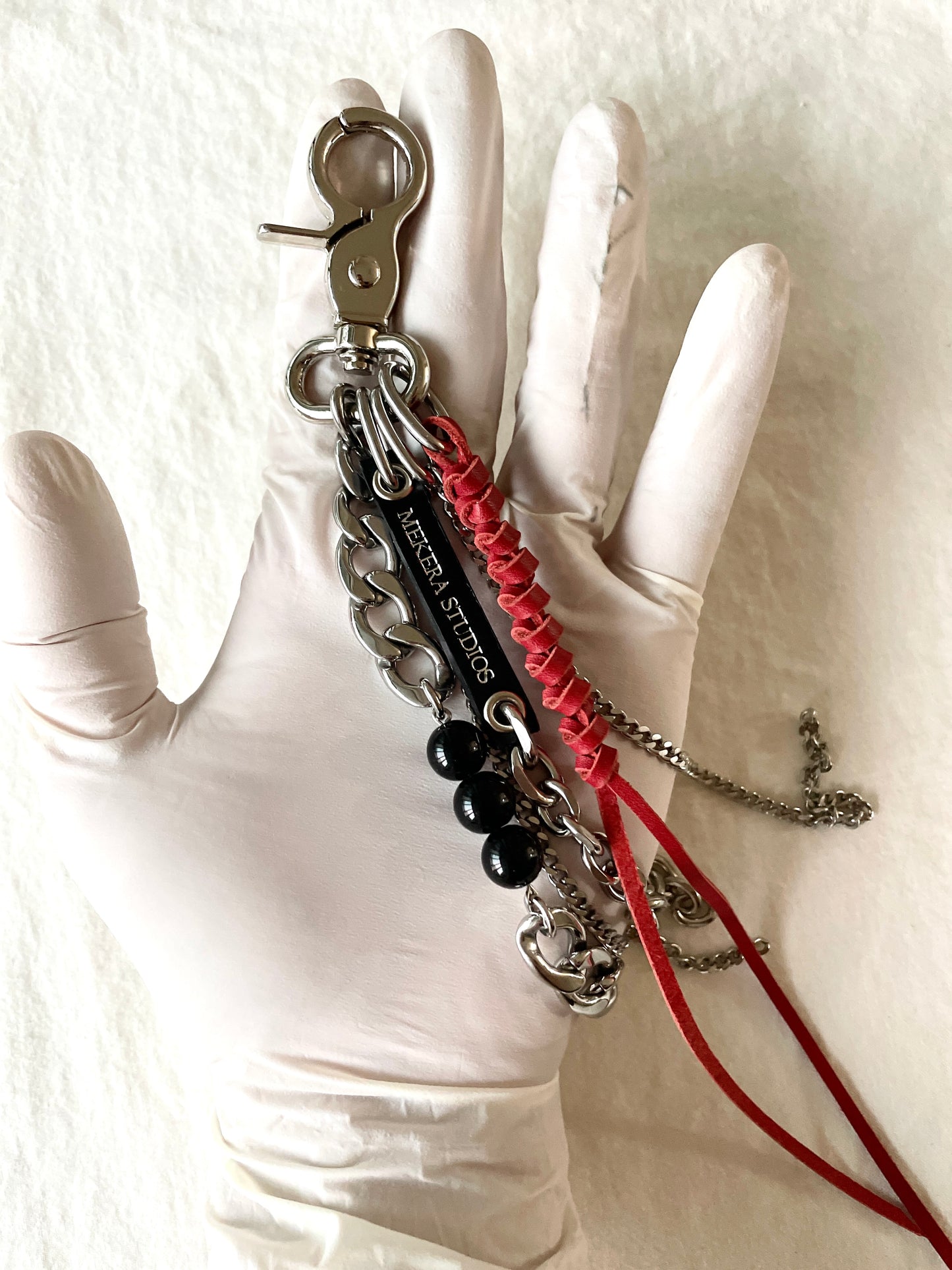 Korean Punk Keychain N-7-RED, Handcrafted Norigae knot Pants chain, limited edition by artisans