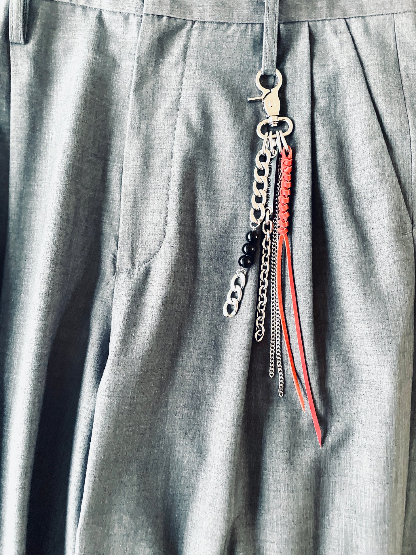 Korean Punk Keychain N-7-RED, Handcrafted Norigae knot Pants chain, limited edition by artisans