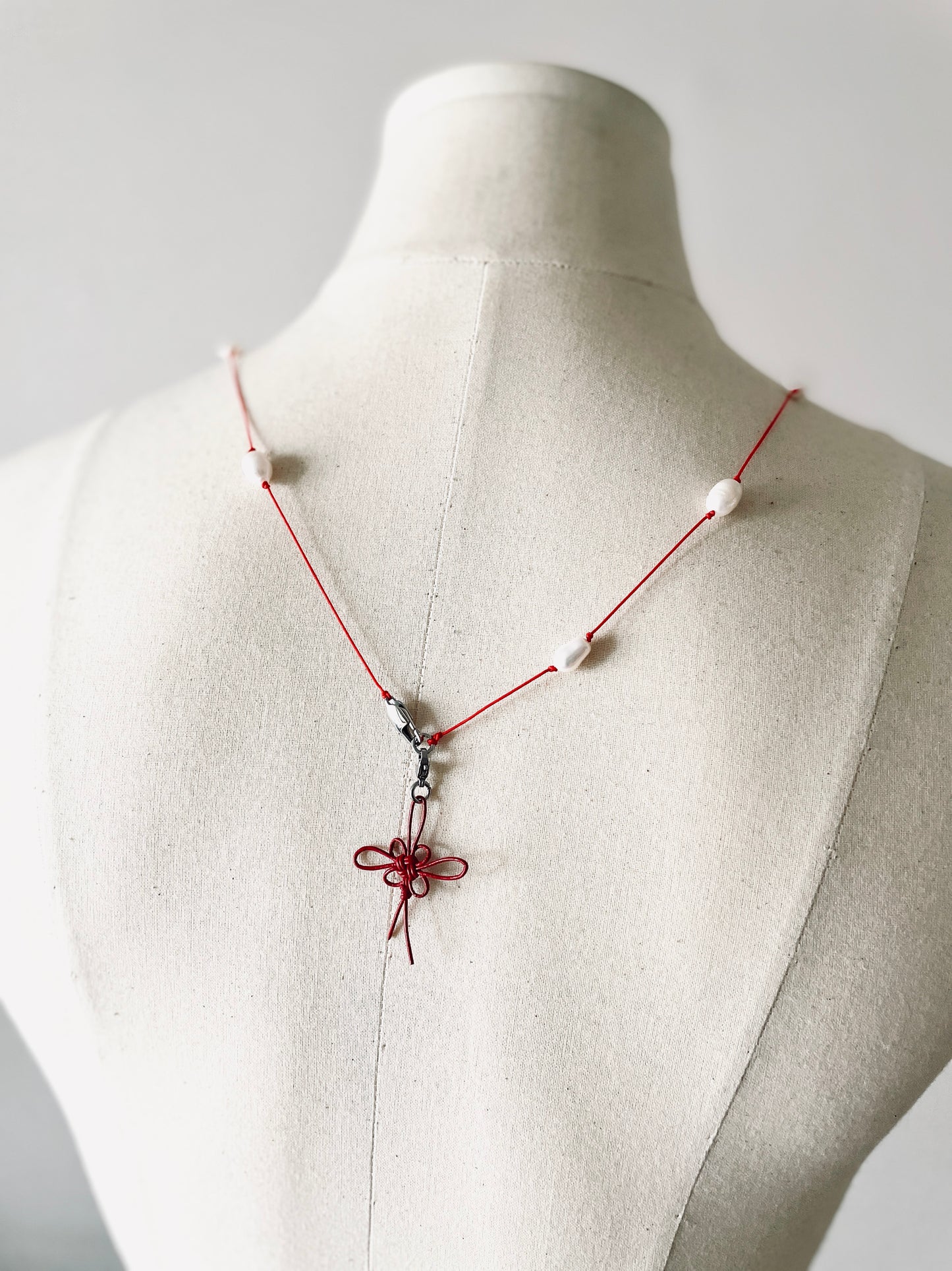 Handcrafted Korean Norigae Knot Pearl Necklace, limited edition by artisans
