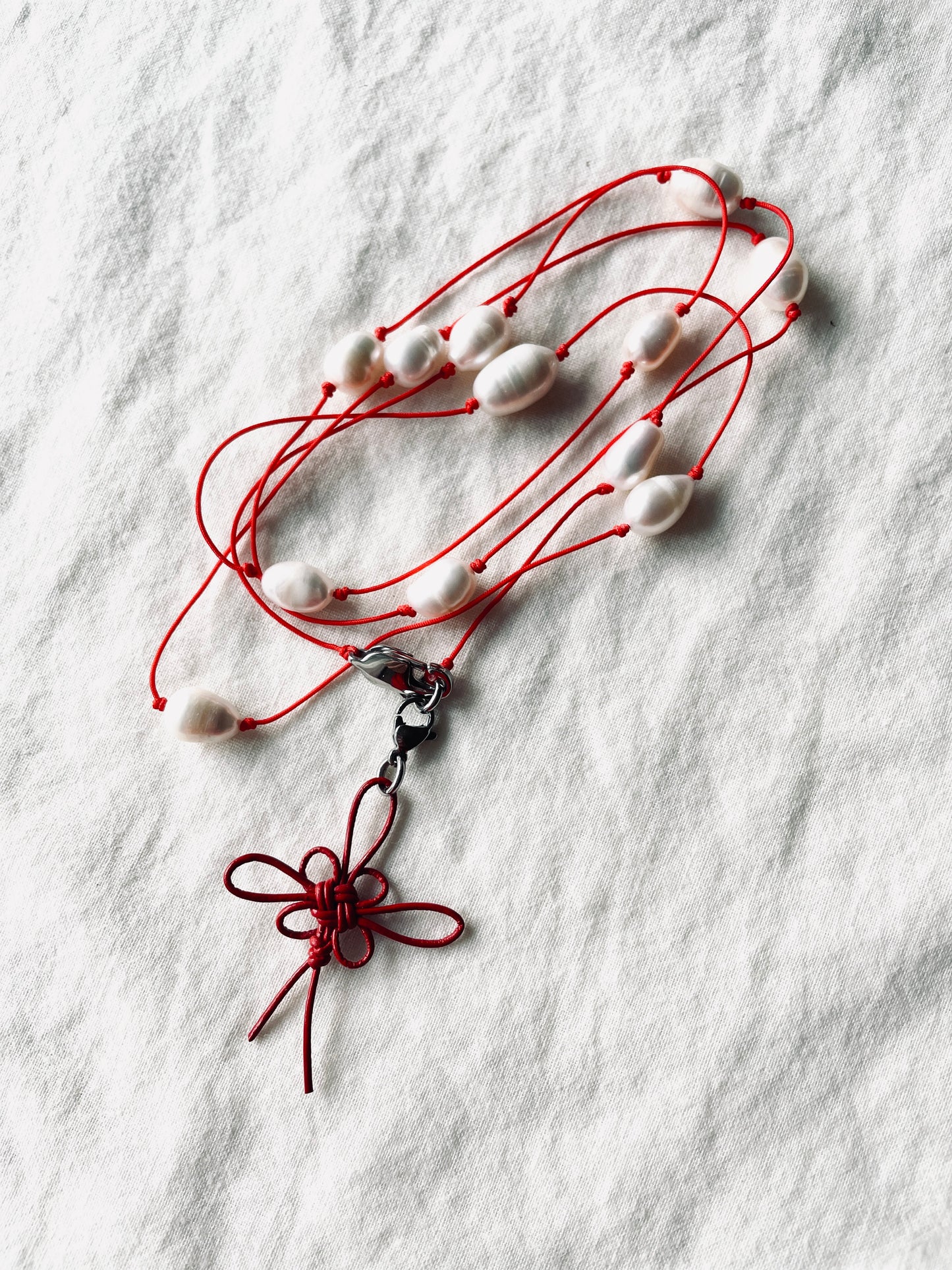 Handcrafted Korean Norigae Knot Pearl Necklace, limited edition by artisans