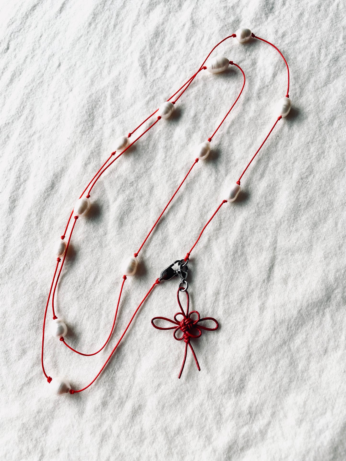 Handcrafted Korean Norigae Knot Pearl Necklace, limited edition by artisans