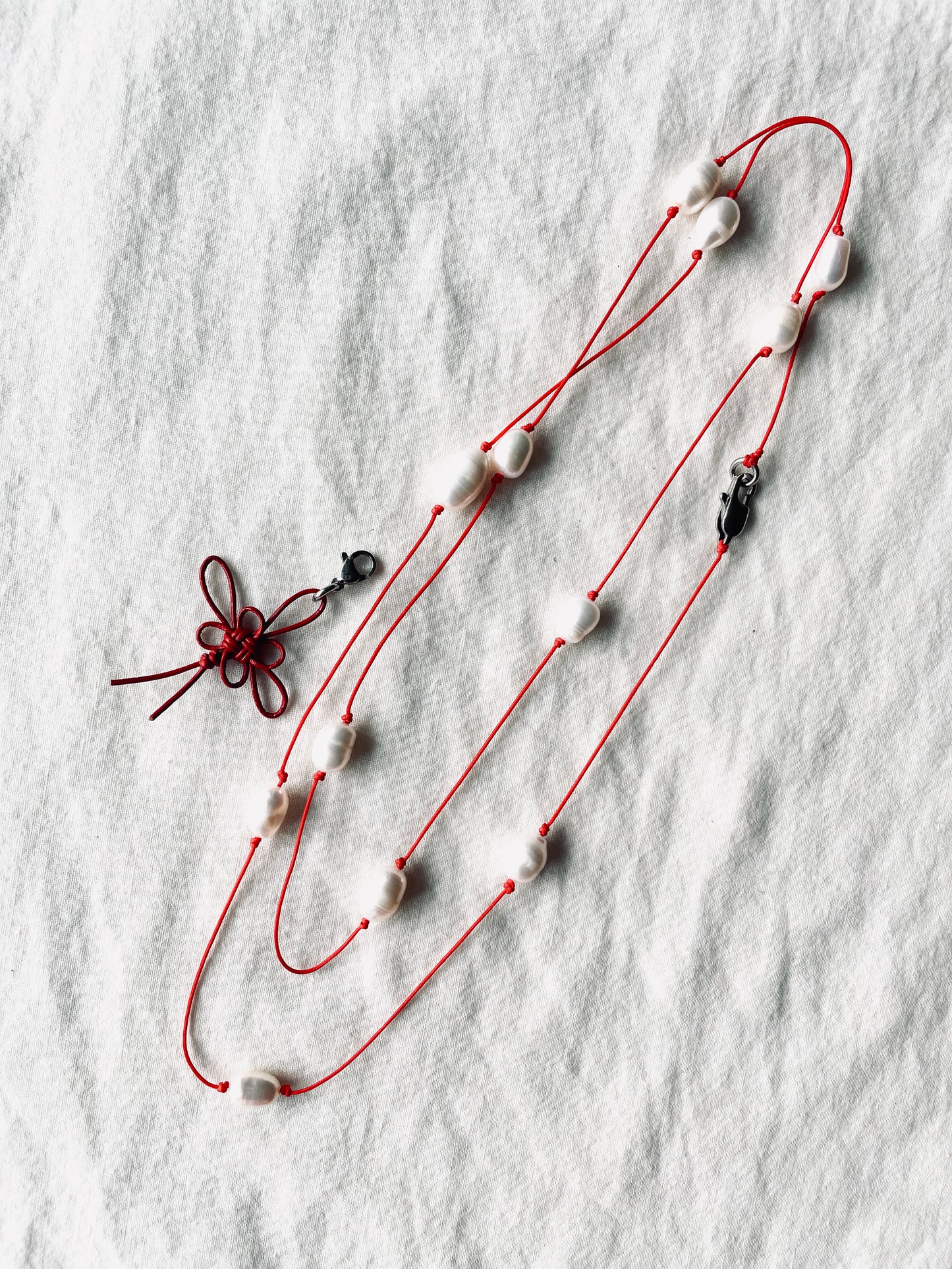 Handcrafted Korean Norigae Knot Pearl Necklace, limited edition by artisans