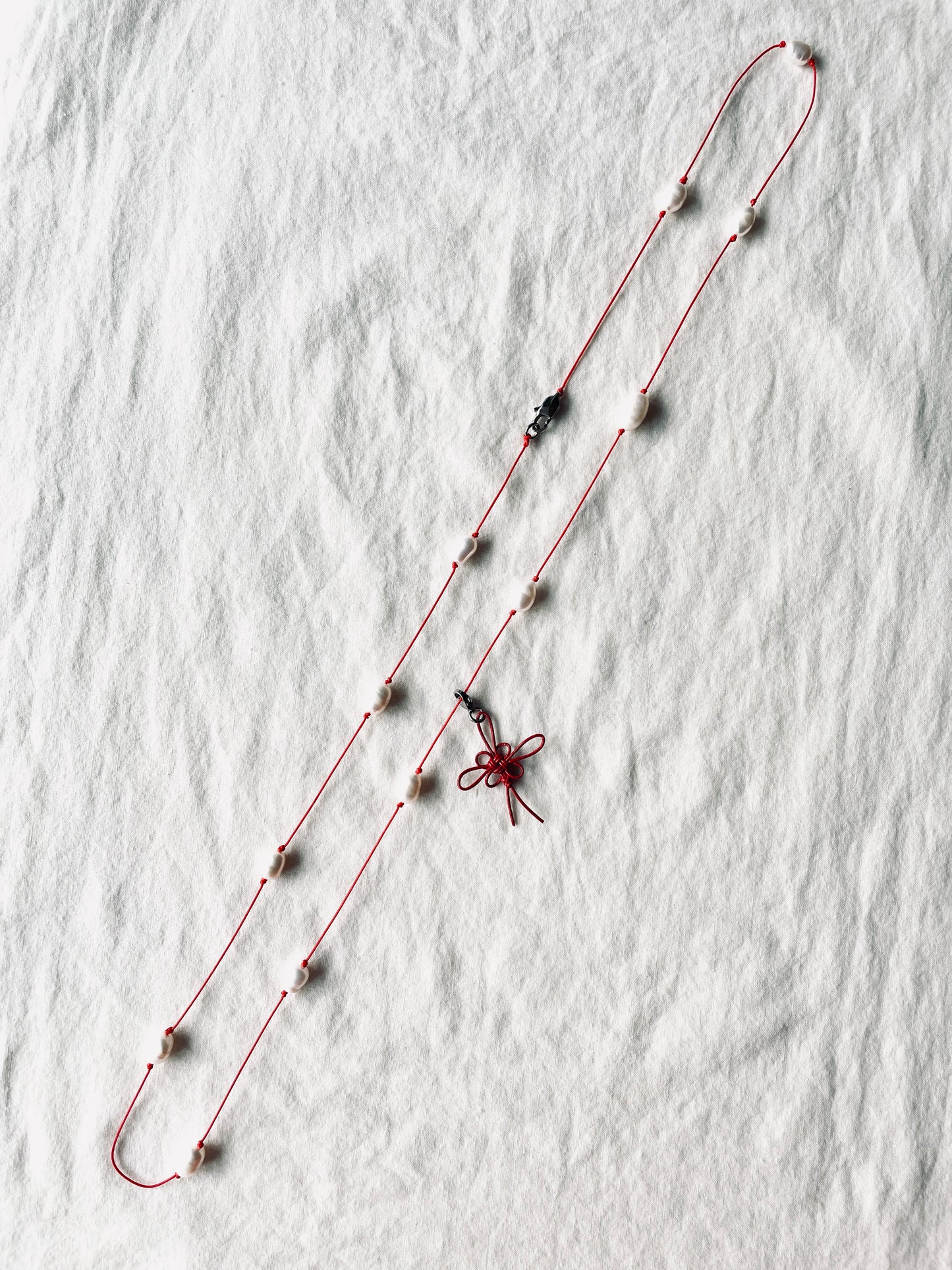 Handcrafted Korean Norigae Knot Pearl Necklace, limited edition by artisans