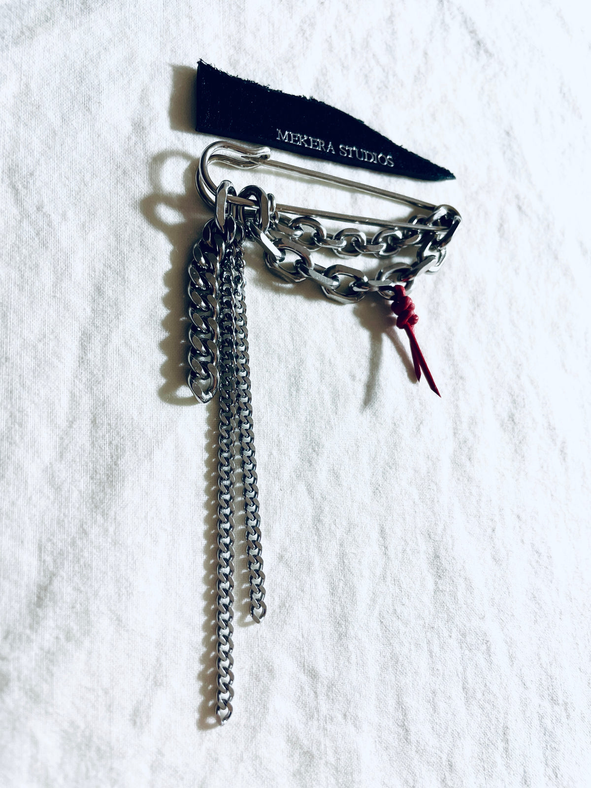 Red Leather Knot Chain Safety Pin Brooch NB-1 - limited edition by artisans
