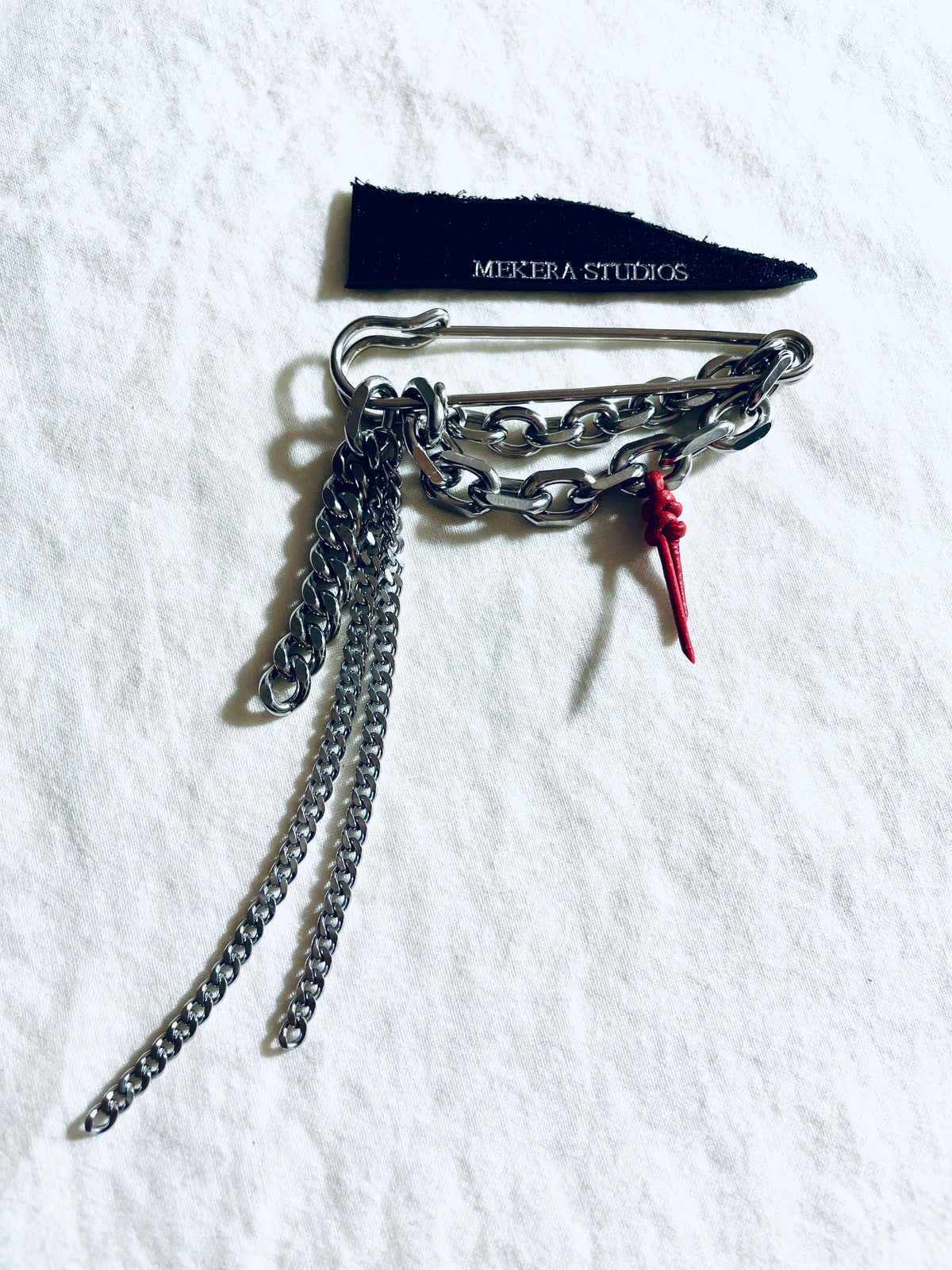 Red Leather Knot Chain Safety Pin Brooch NB-1 - limited edition by artisans