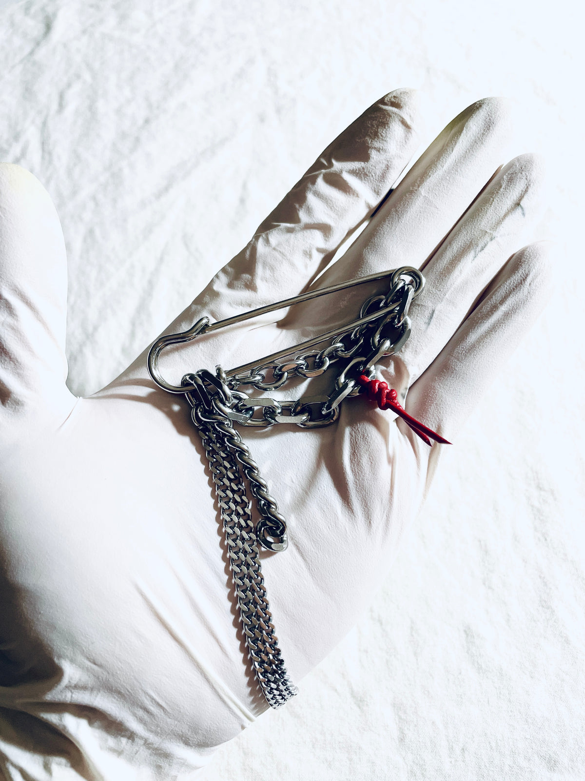 Red Leather Knot Chain Safety Pin Brooch NB-1 - limited edition by artisans