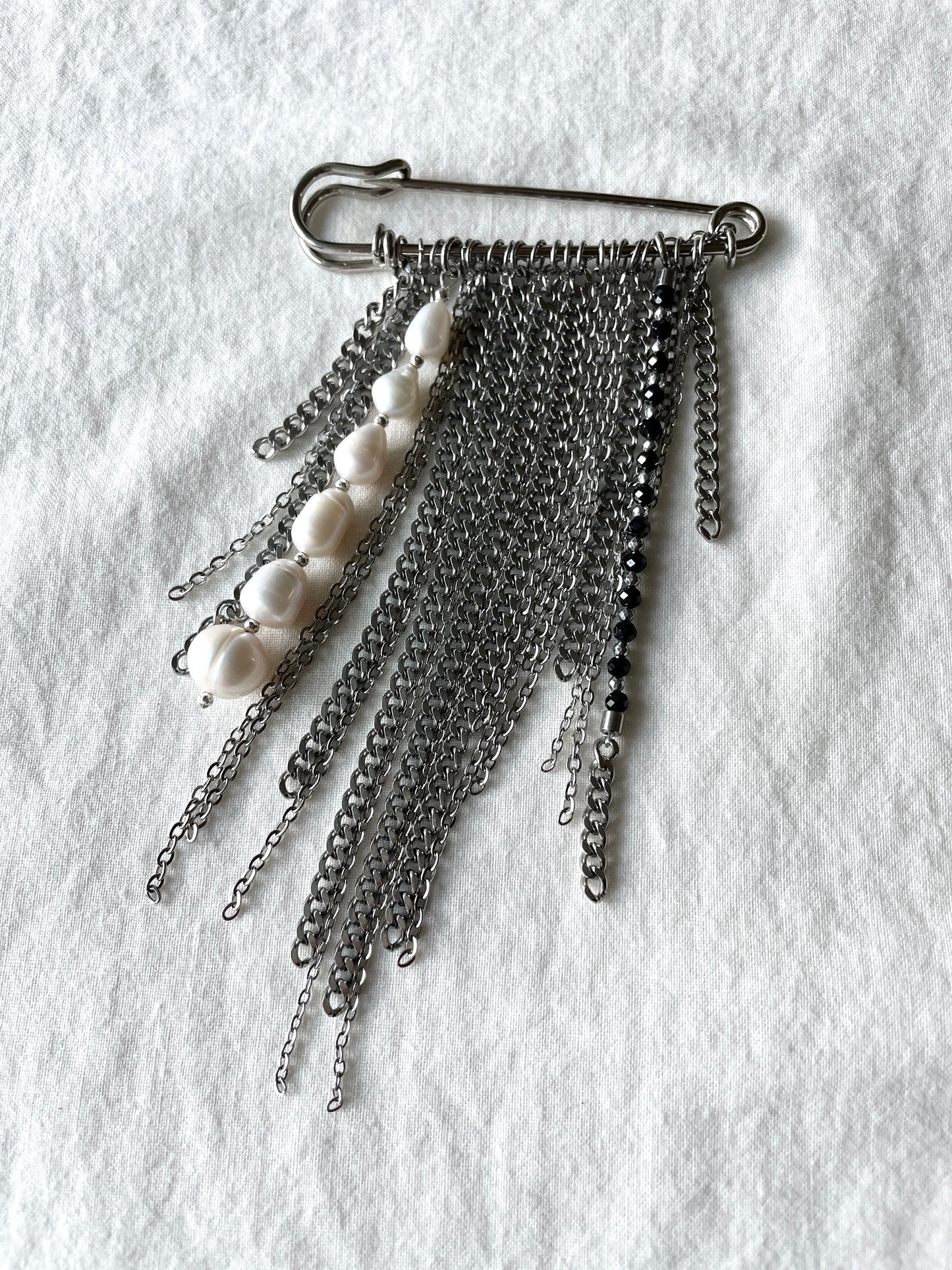 Handcrafted Pearl Chain Brooch Safety Pin / B-8, limited edition by artisans