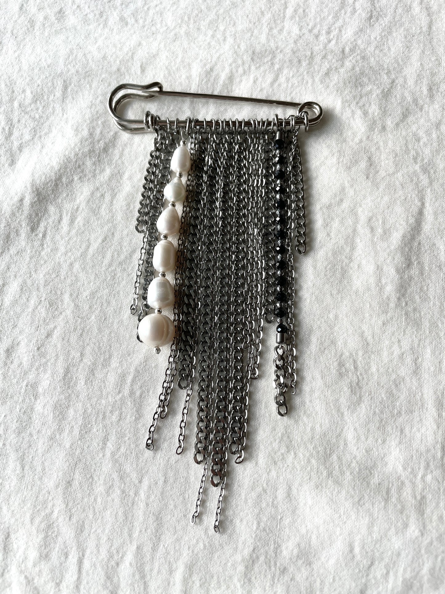 Handcrafted Pearl Chain Brooch Safety Pin / B-8, limited edition by artisans