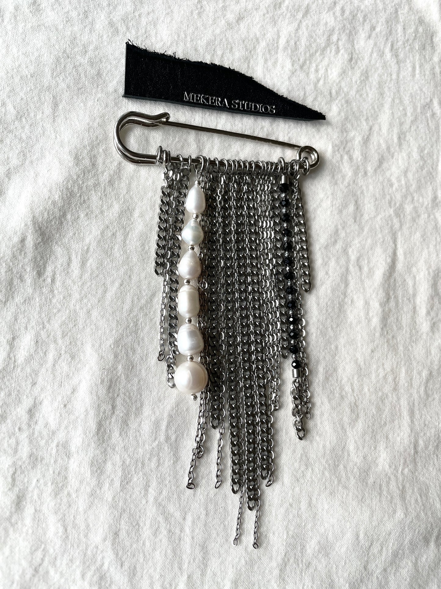 Handcrafted Pearl Chain Brooch Safety Pin / B-8, limited edition by artisans