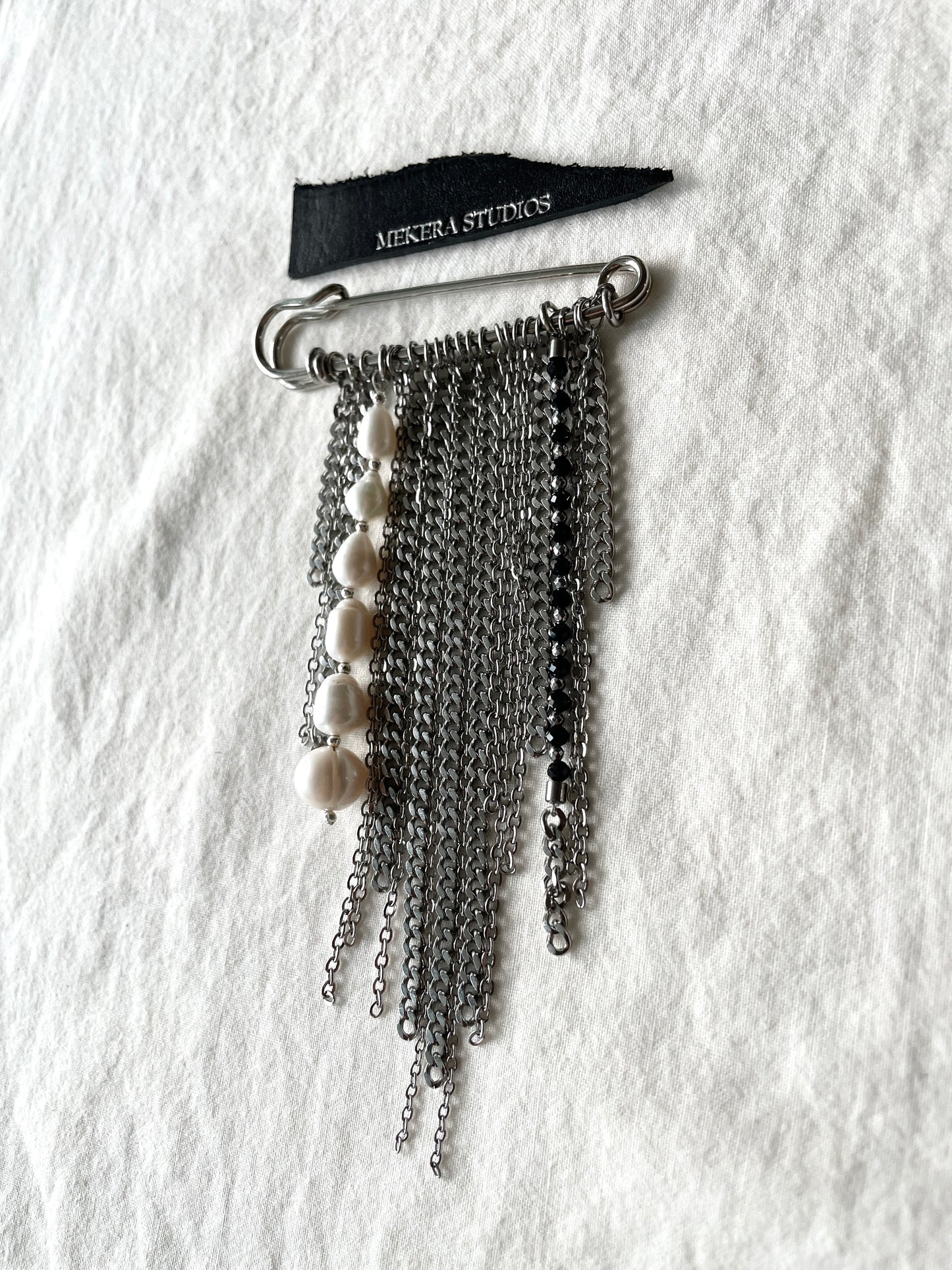 Handcrafted Pearl Chain Brooch Safety Pin / B-8, limited edition by artisans