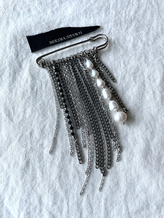 Handcrafted Pearl Chain Brooch Safety Pin / B-8, limited edition by artisans