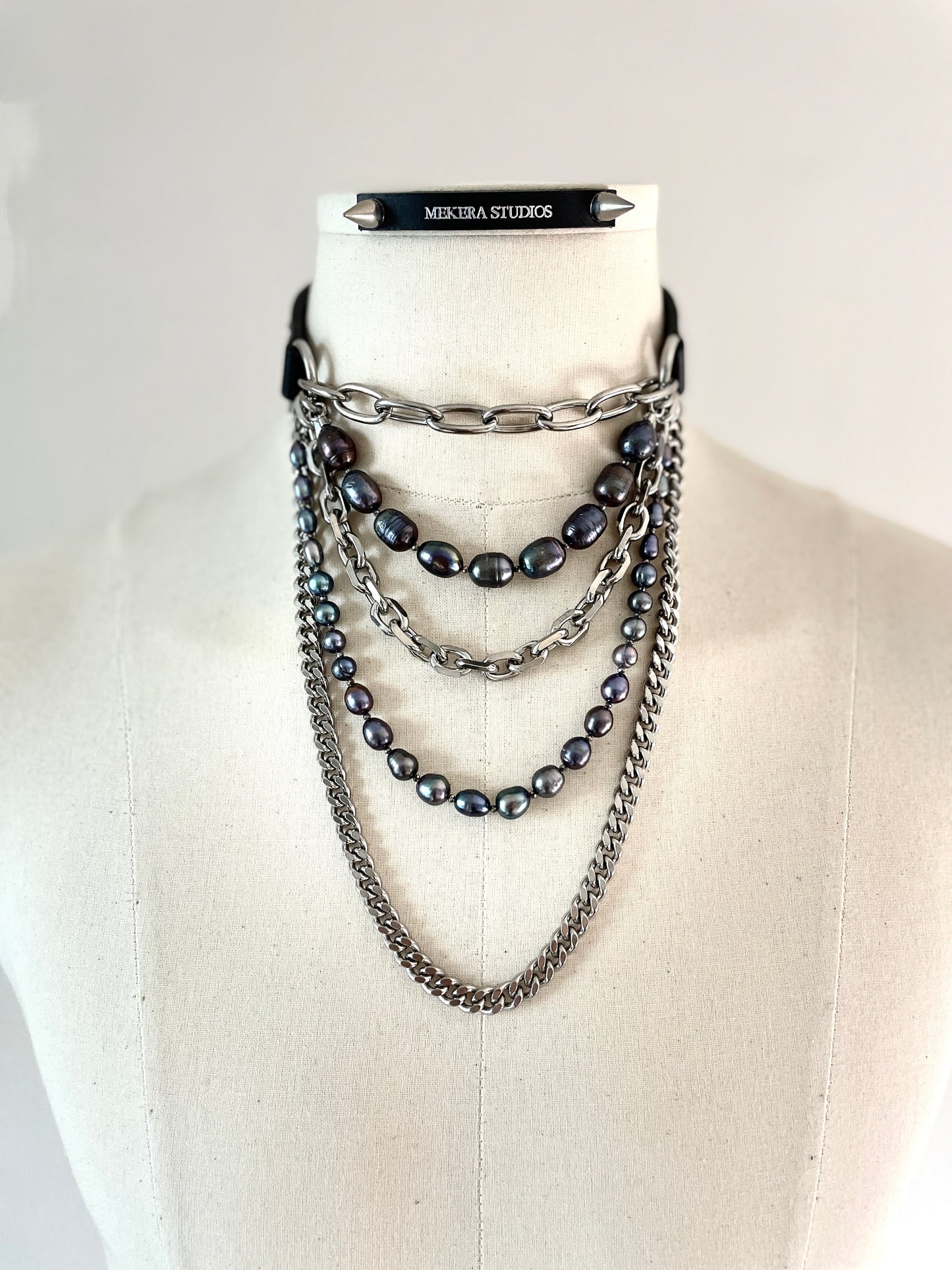 LXXP1 Pearl Leather Choker Limited Edition Handcrafted - MEKERA STUDIOS