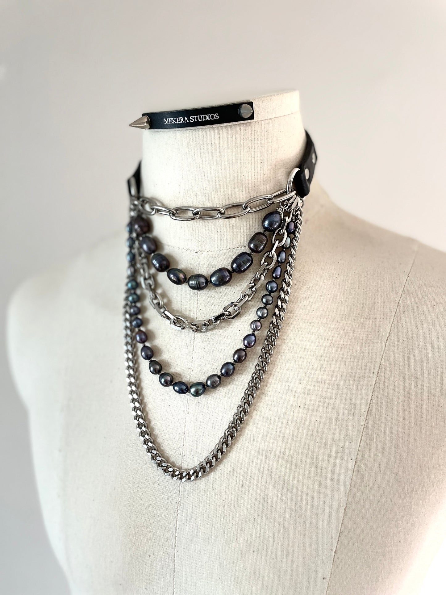 LXXP1 Pearl Leather Choker Limited Edition Handcrafted - MEKERA STUDIOS
