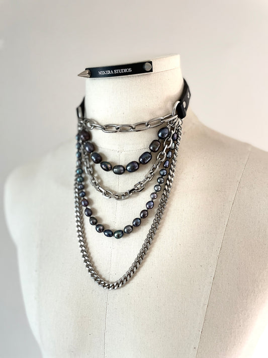 LXXP1 Pearl Leather Choker Limited Edition Handcrafted - MEKERA STUDIOS