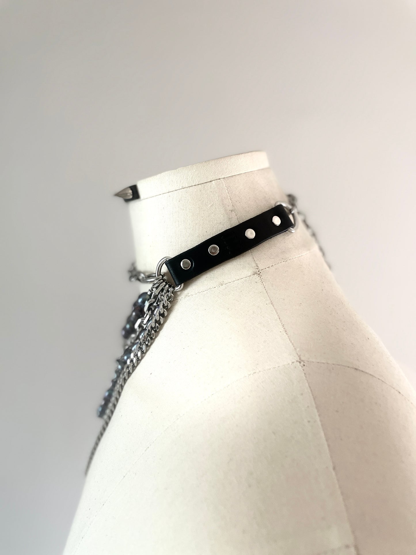 LXXP1 Pearl Leather Choker Limited Edition Handcrafted - MEKERA STUDIOS