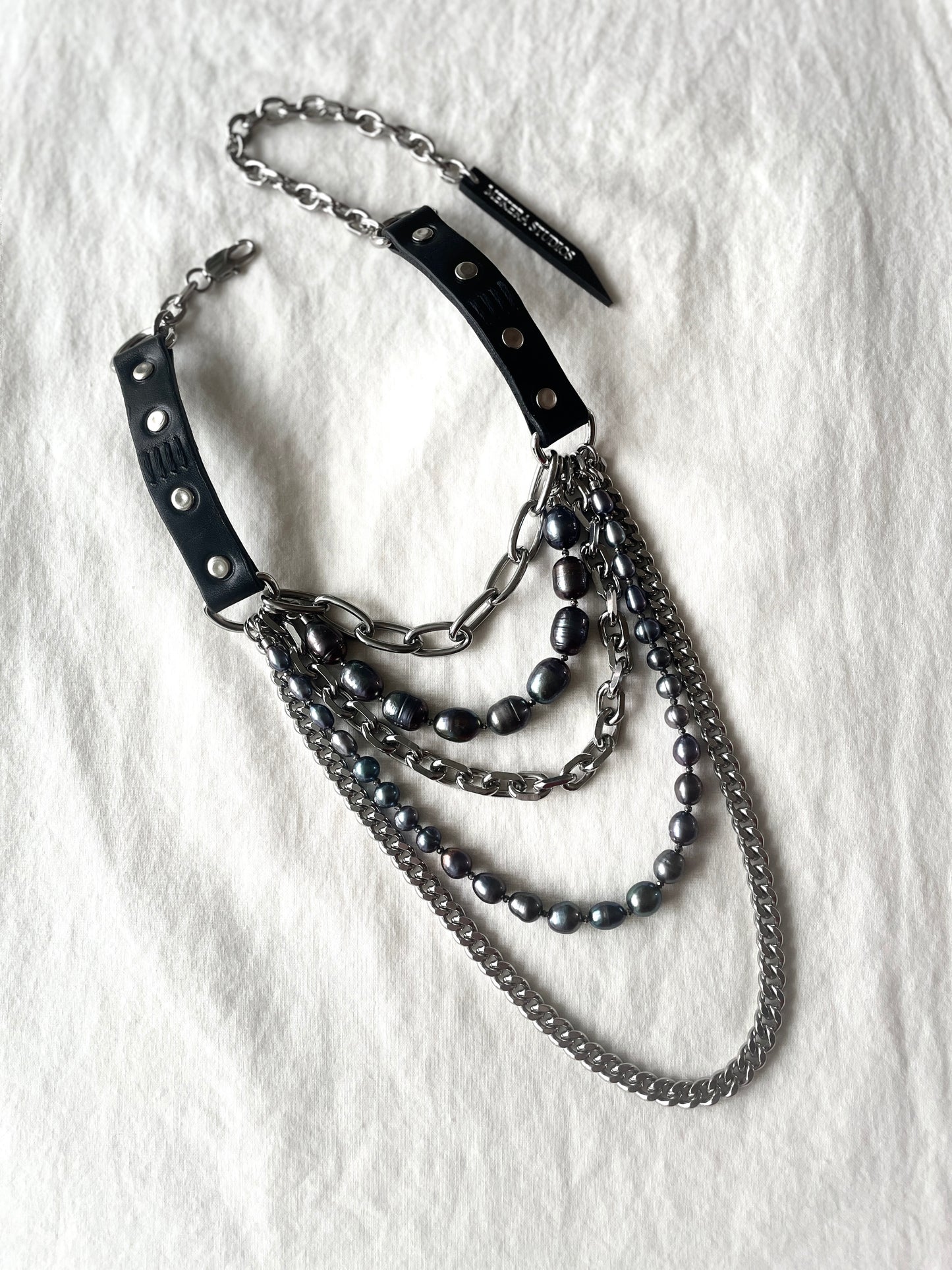LXXP1 Pearl Leather Choker Limited Edition Handcrafted - MEKERA STUDIOS