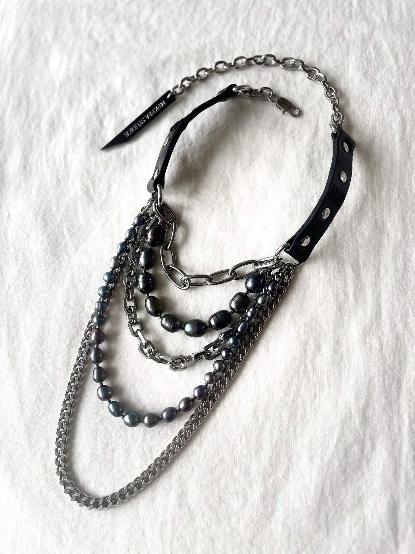 LXXP1 Pearl Leather Choker Limited Edition Handcrafted - MEKERA STUDIOS