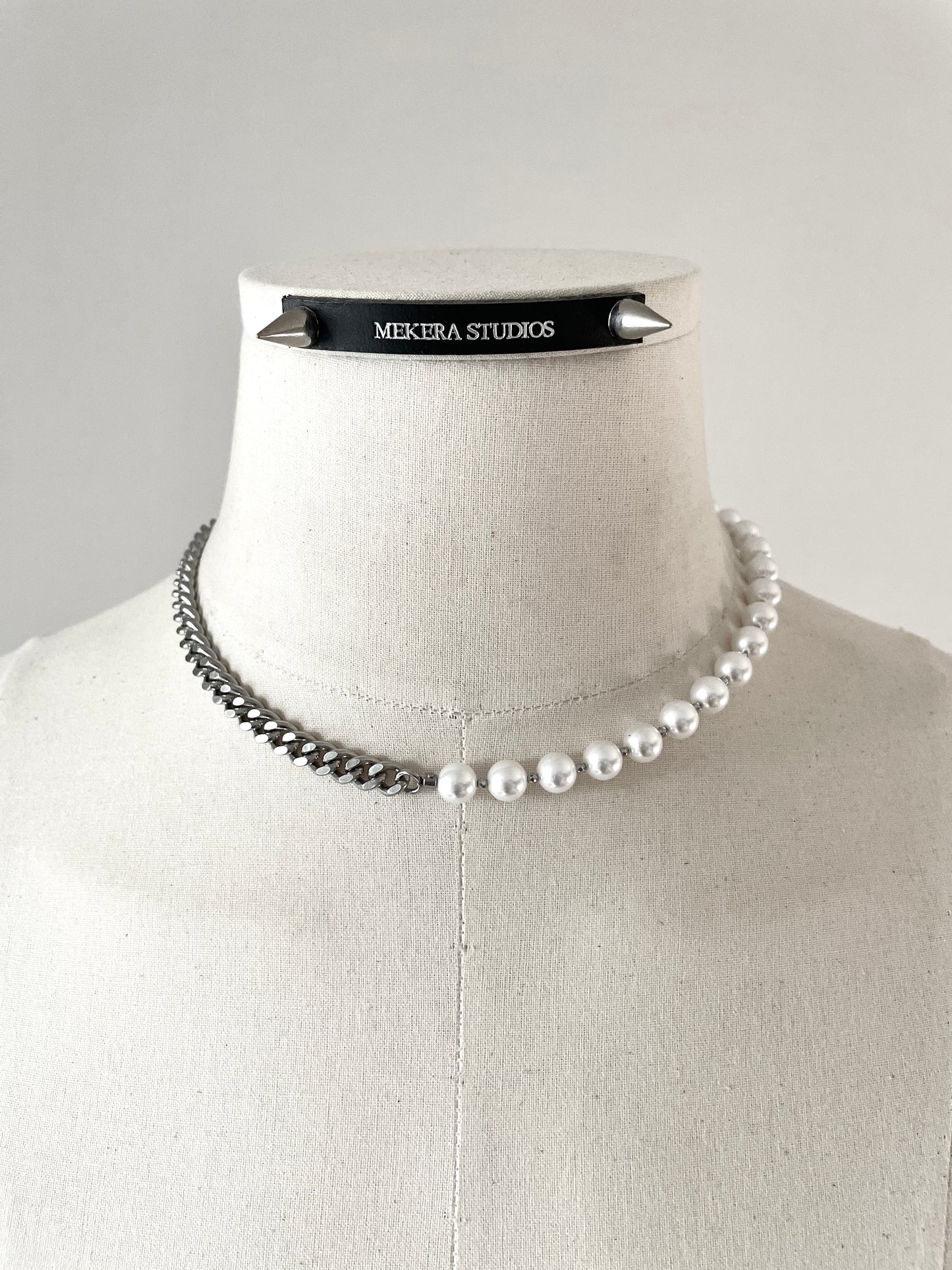 Pearl & Chain Necklace Onyx Tiger's eye NP21 - MEKERA STUDIOS