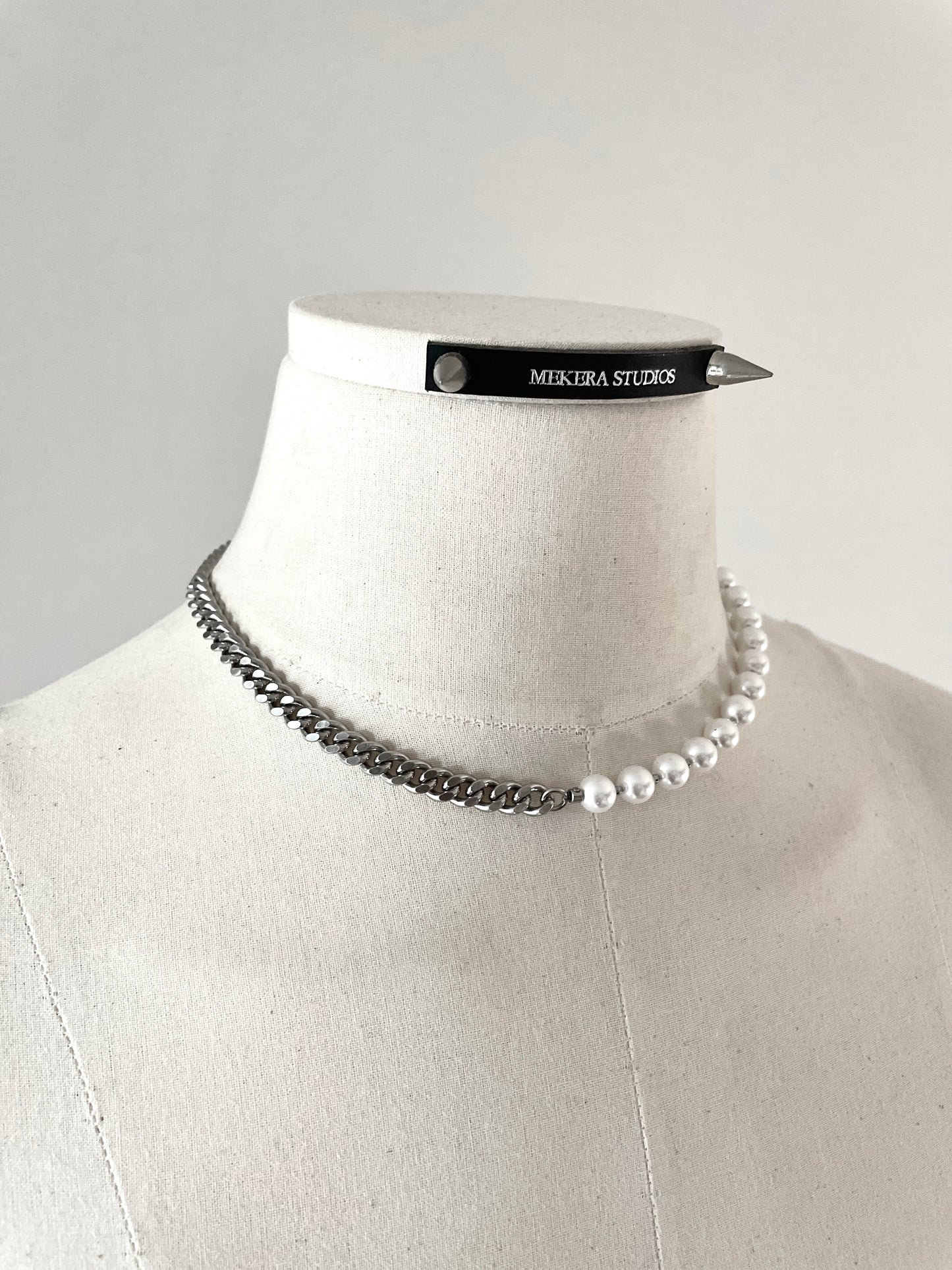 Pearl & Chain Necklace Onyx Tiger's eye NP21 - MEKERA STUDIOS
