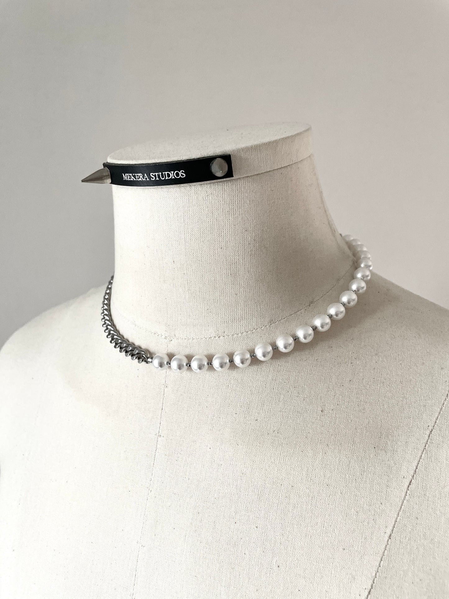 Pearl & Chain Necklace Onyx Tiger's eye NP21 - MEKERA STUDIOS