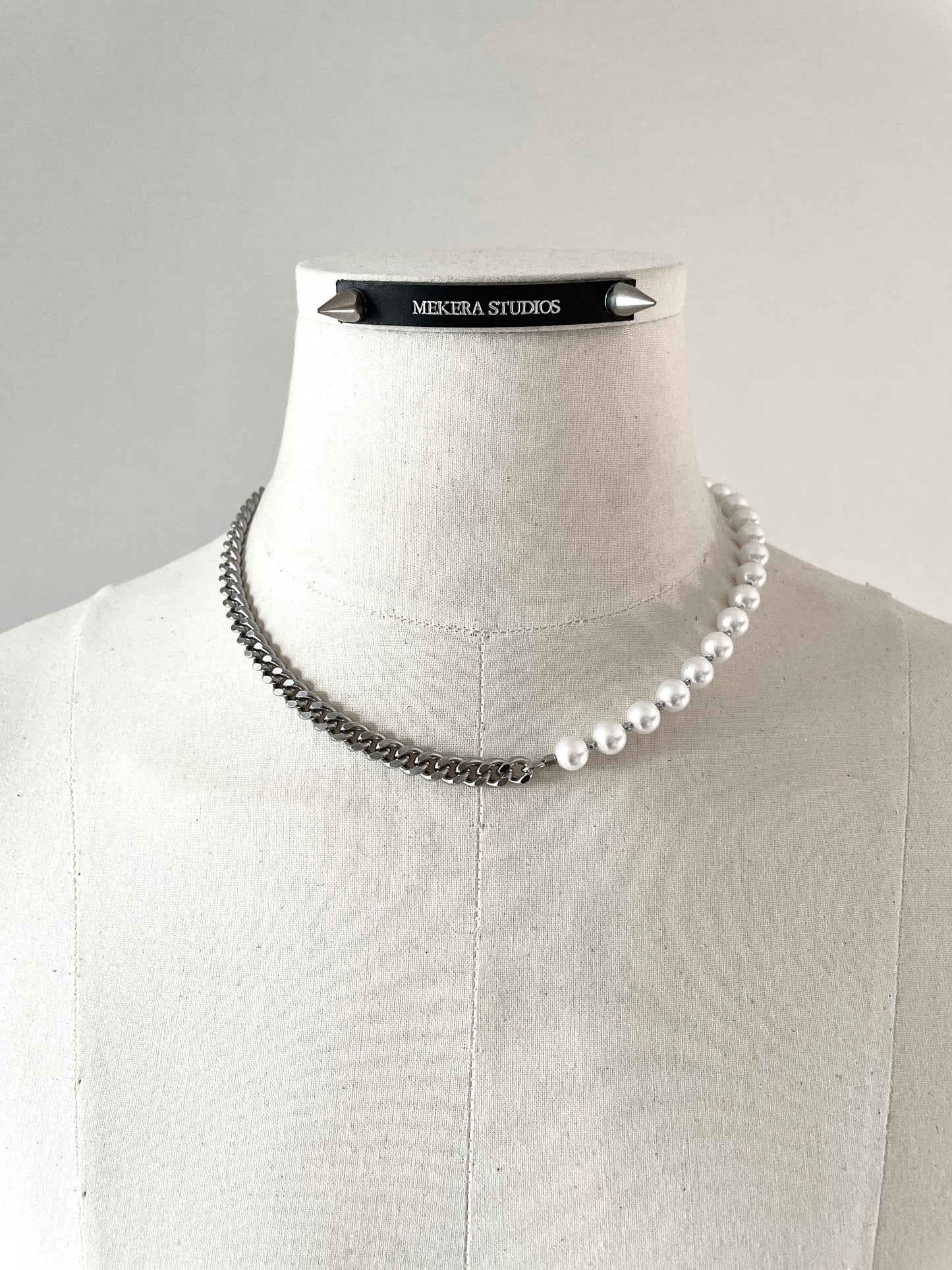 Pearl & Chain Necklace Onyx Tiger's eye NP21 - MEKERA STUDIOS