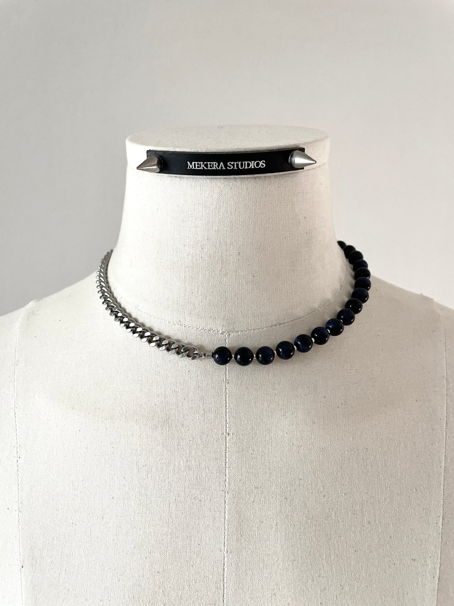 Pearl & Chain Necklace Onyx Tiger's eye NP21 - MEKERA STUDIOS