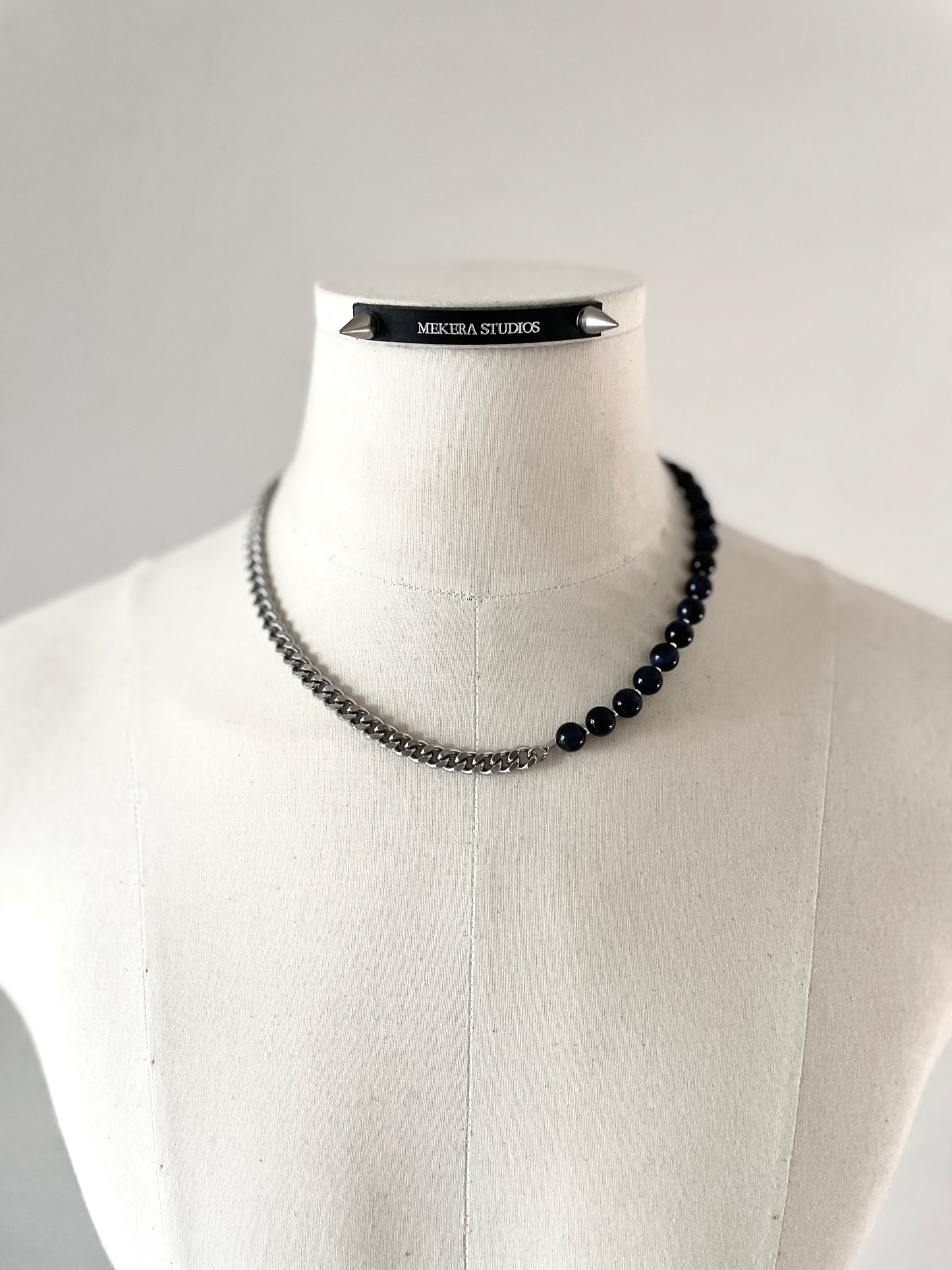 Pearl & Chain Necklace Onyx Tiger's eye NP21 - MEKERA STUDIOS