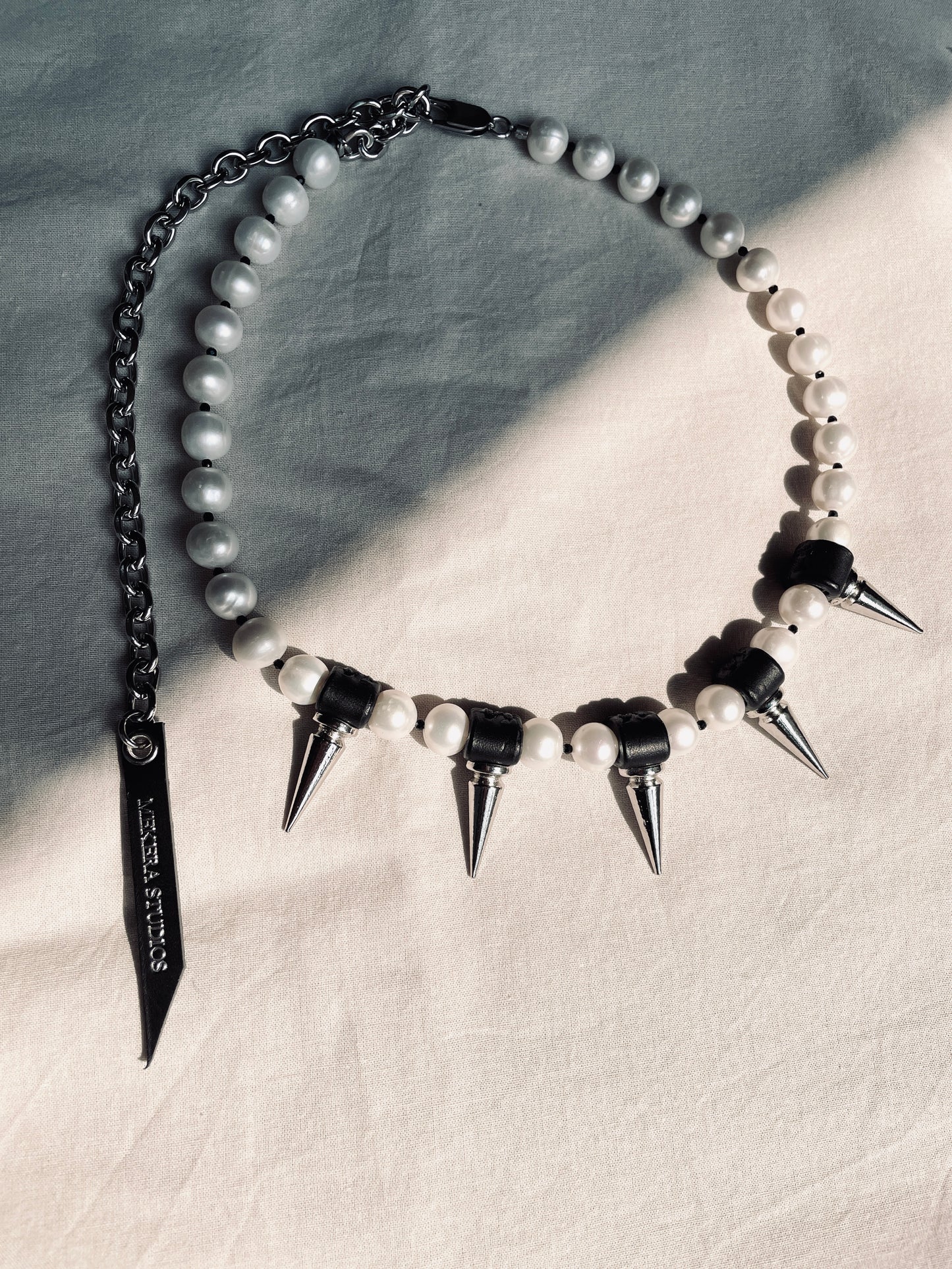 PK3 Pearl Spike Necklace Long chain Handcrafted Choker-MEKERA STUDIOS for men for women