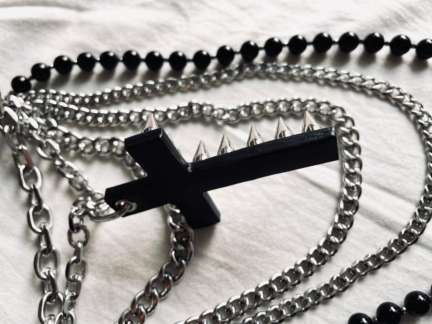 MXC1-Cross Limited Edition Handcrafted Choker Onyx Necklace Leather Chain-MEKERA STUDIOS