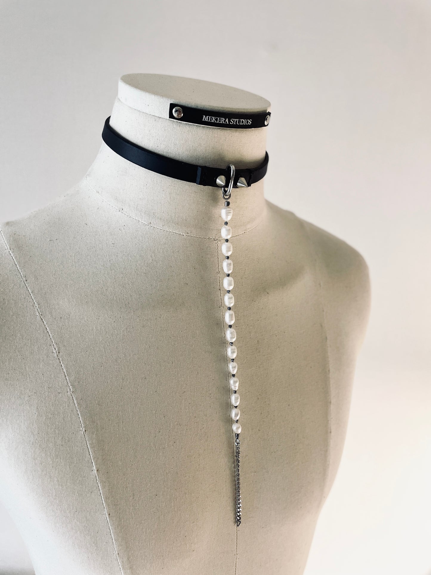 T3-Choker Limited Edition Handcrafted Choker Pearl Spike Necklace Leather Chain For women For men-MEKERA STUDIOS