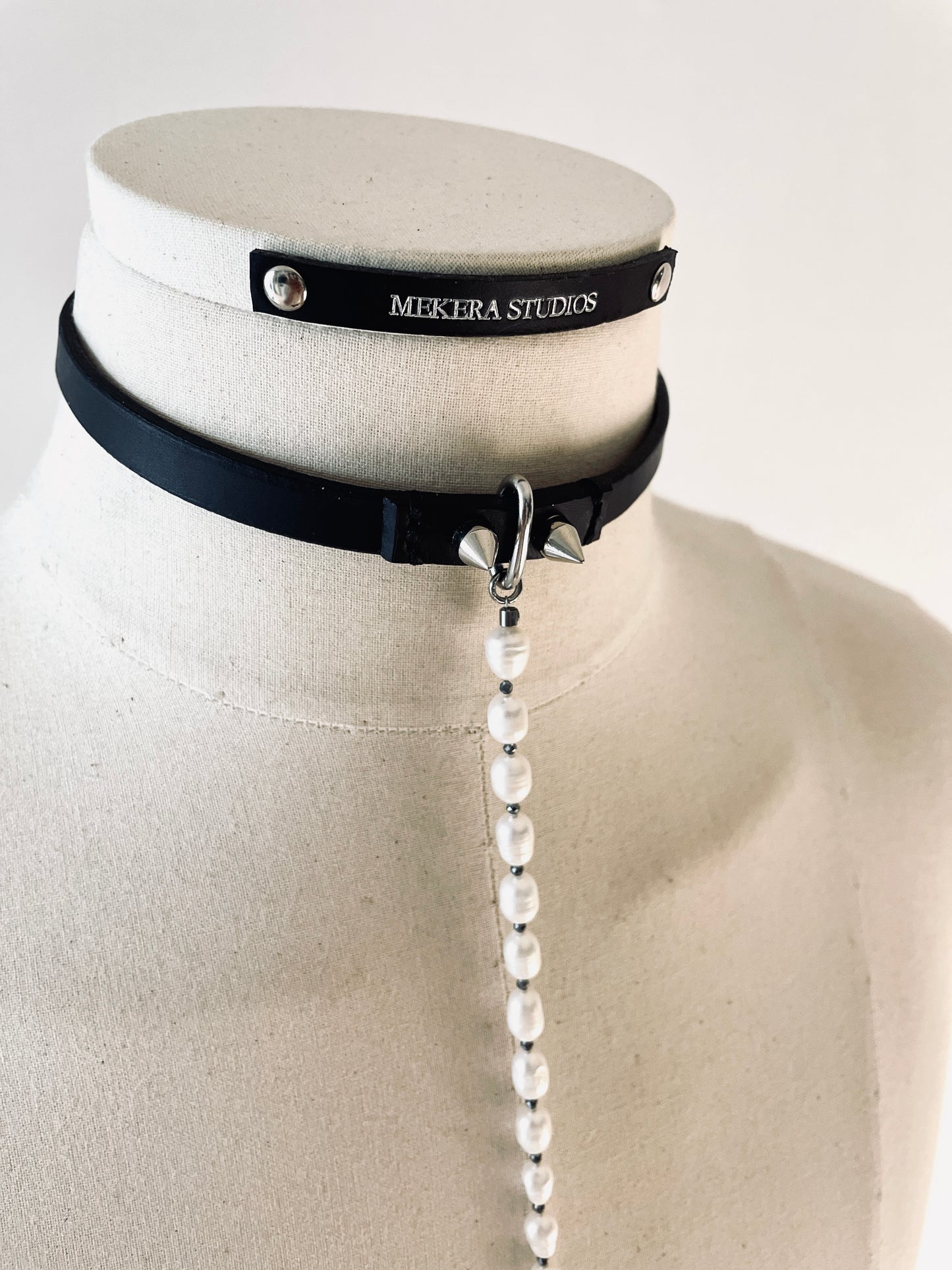 T3-Choker Limited Edition Handcrafted Choker Pearl Spike Necklace Leather Chain For women For men-MEKERA STUDIOS