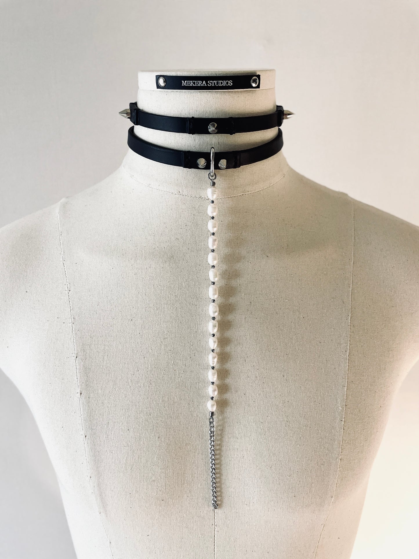 T3-Choker Limited Edition Handcrafted Choker Pearl Spike Necklace Leather Chain For women For men-MEKERA STUDIOS