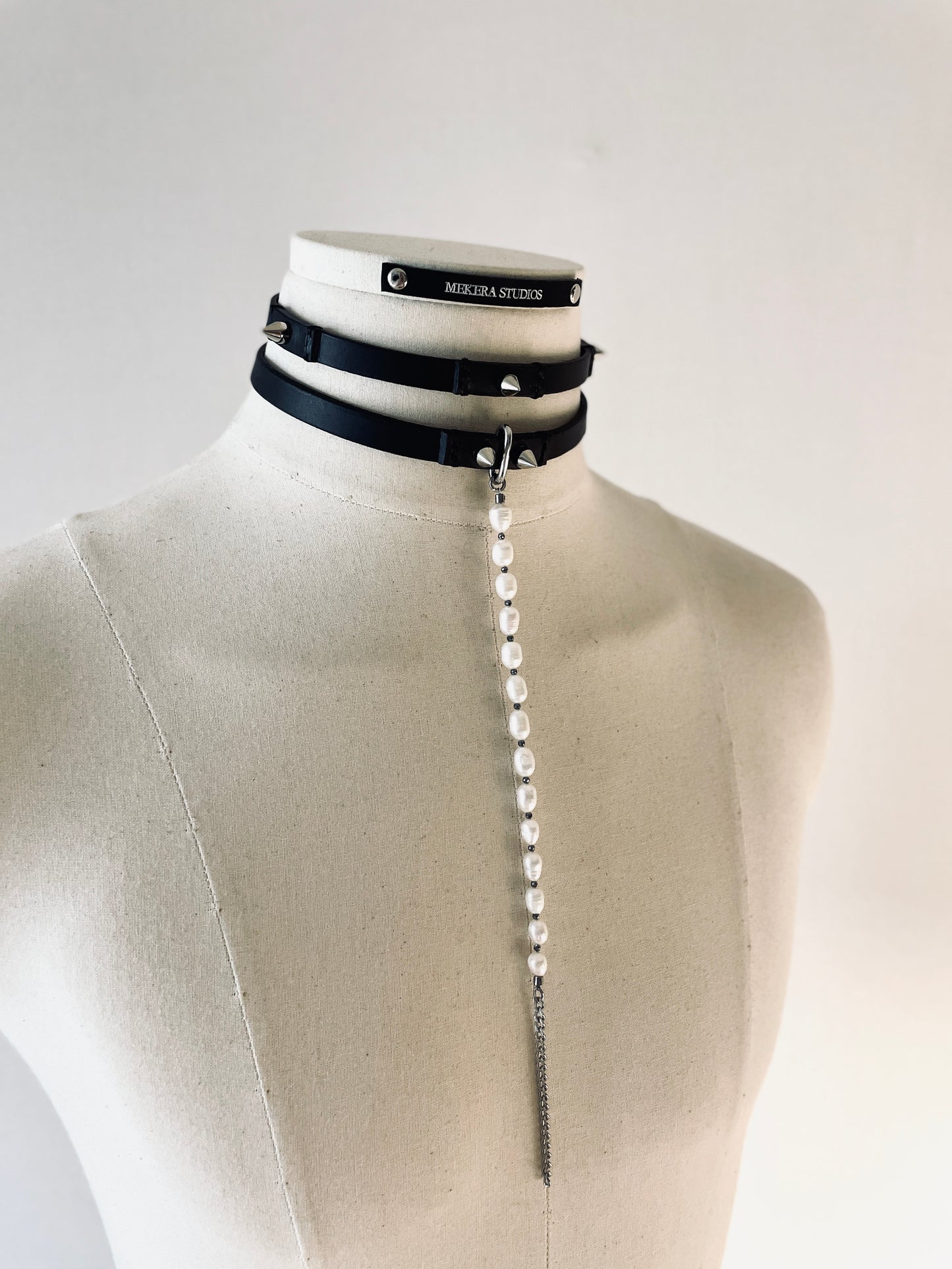 T3-Choker Limited Edition Handcrafted Choker Pearl Spike Necklace Leather Chain For women For men-MEKERA STUDIOS