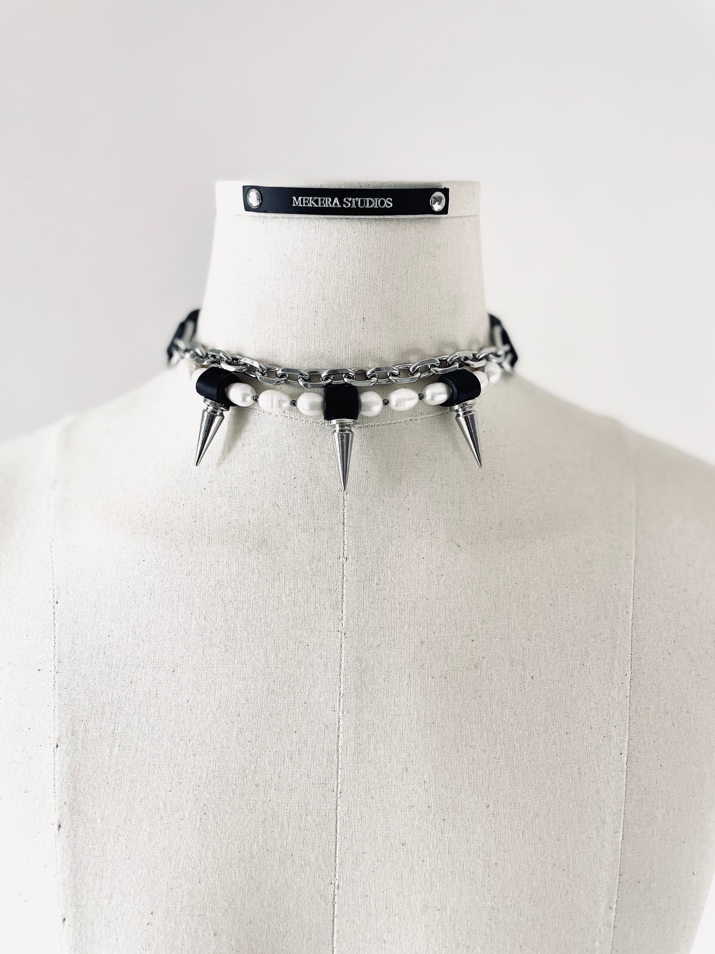 PK2 Pearl Spike Necklace Long chain Handcrafted Choker-MEKERA STUDIOS for men for women