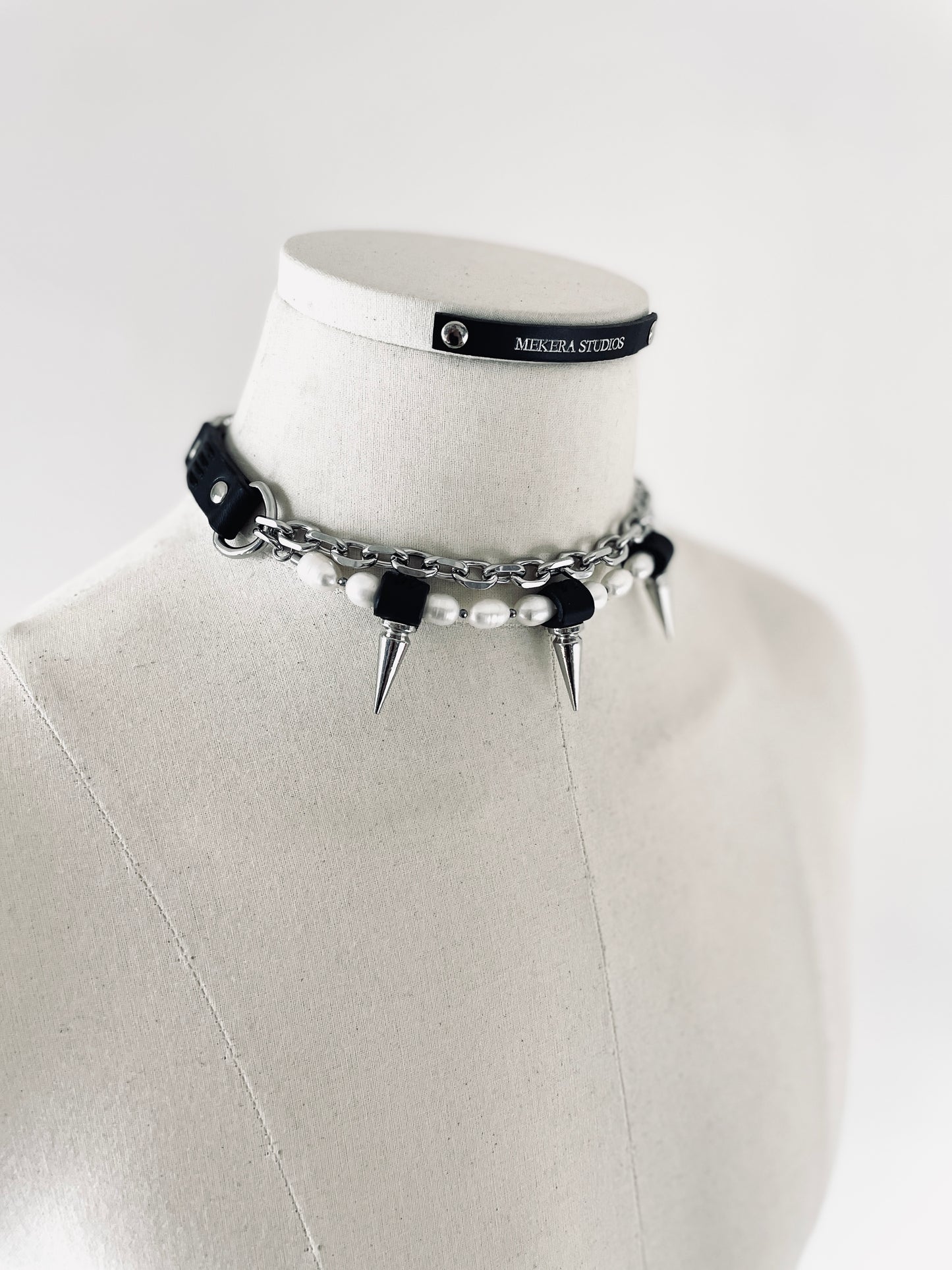 PK2 Pearl Spike Necklace Long chain Handcrafted Choker-MEKERA STUDIOS for men for women