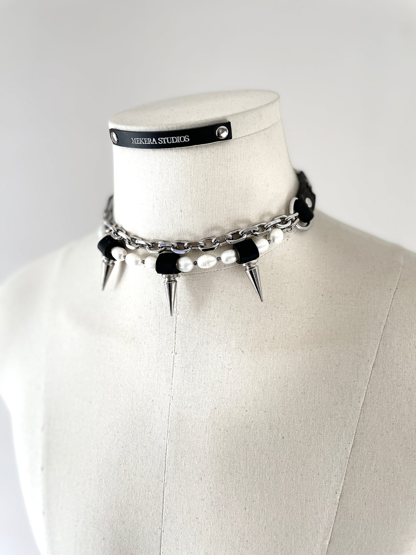 PK2 Pearl Spike Necklace Long chain Handcrafted Choker-MEKERA STUDIOS for men for women