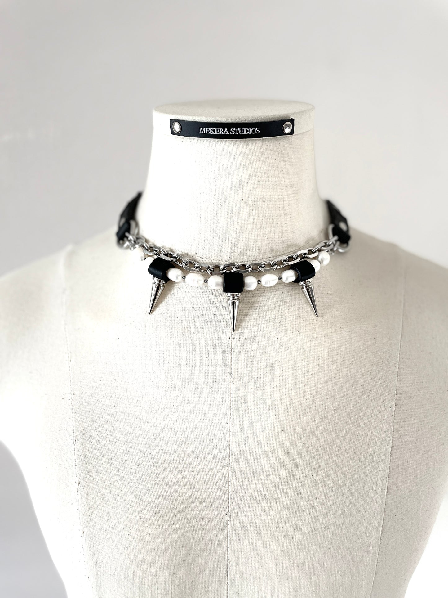 PK2 Pearl Spike Necklace Long chain Handcrafted Choker-MEKERA STUDIOS for men for women