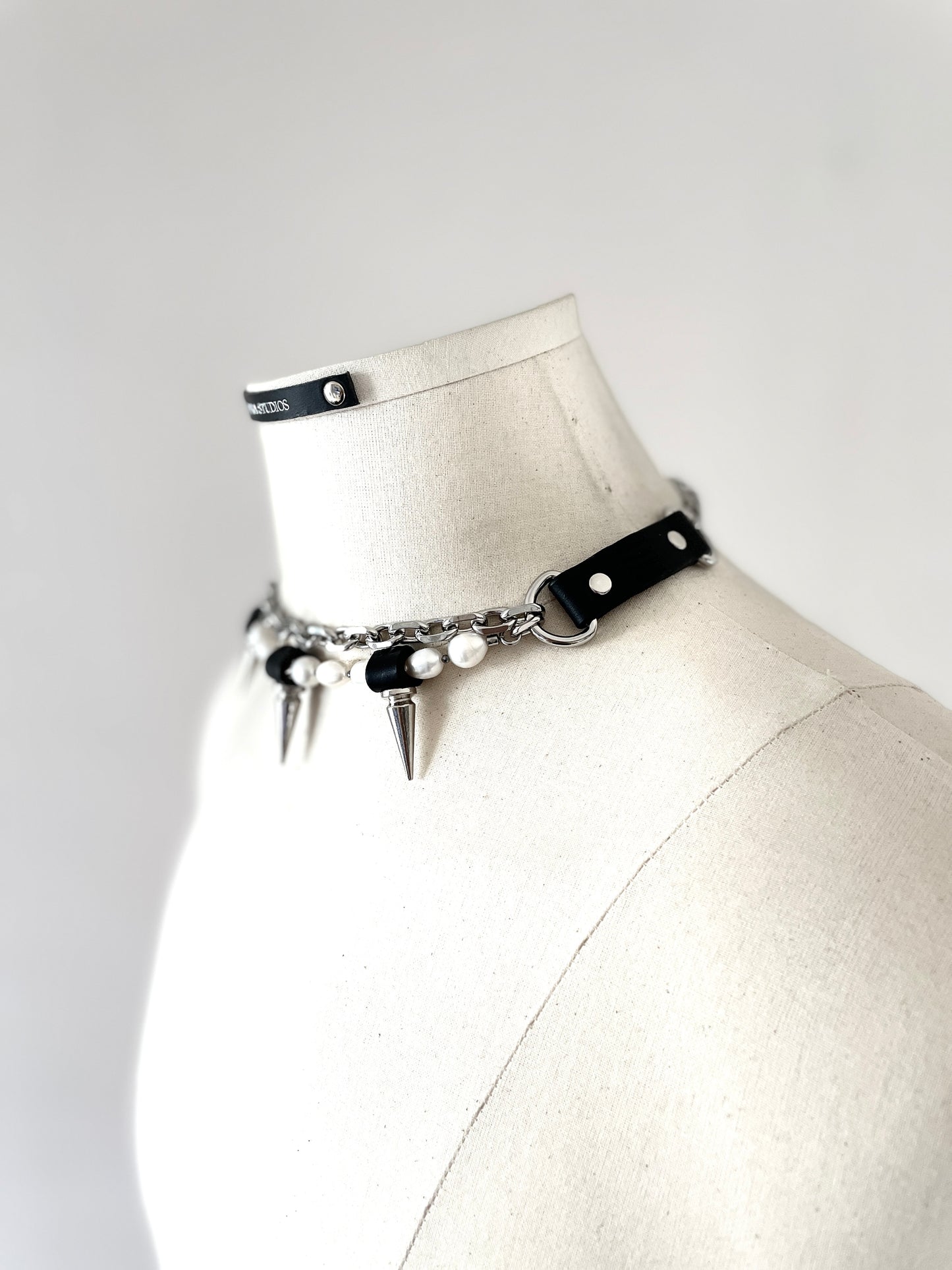 PK2 Pearl Spike Necklace Long chain Handcrafted Choker-MEKERA STUDIOS for men for women